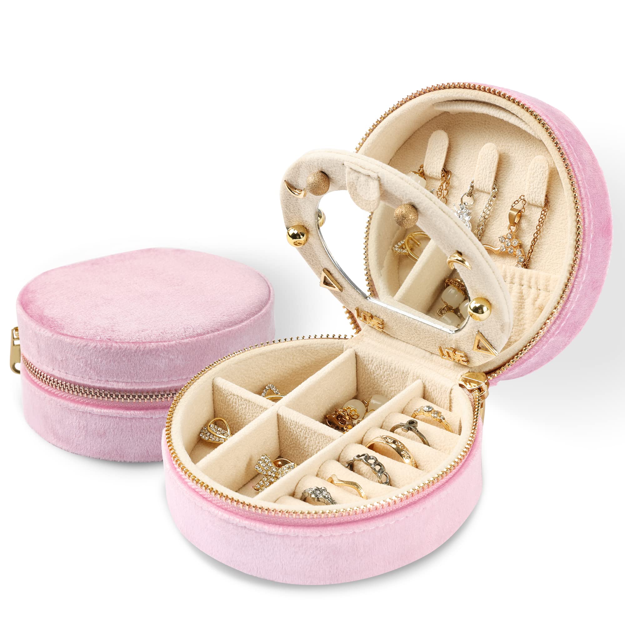 Dajasan Velvet Jewelry Box - Mini Travel Jewelry Organizer with Mirror, Portable Jewelry Case for Women & Girls (Pink) | Perfect for Travel, Home Storage & Gift Giving