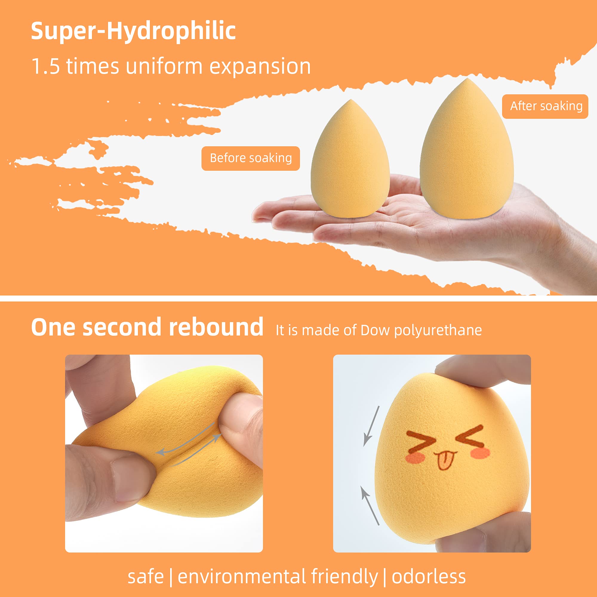 COSTICA Makeup Sponge Set - 4 Pack Blender Beauty Sponges for Flawless Liquid Foundation Application | Soft, Multi-Colored Mango Series | Perfect for Professional Makeup & Everyday Cosmetics