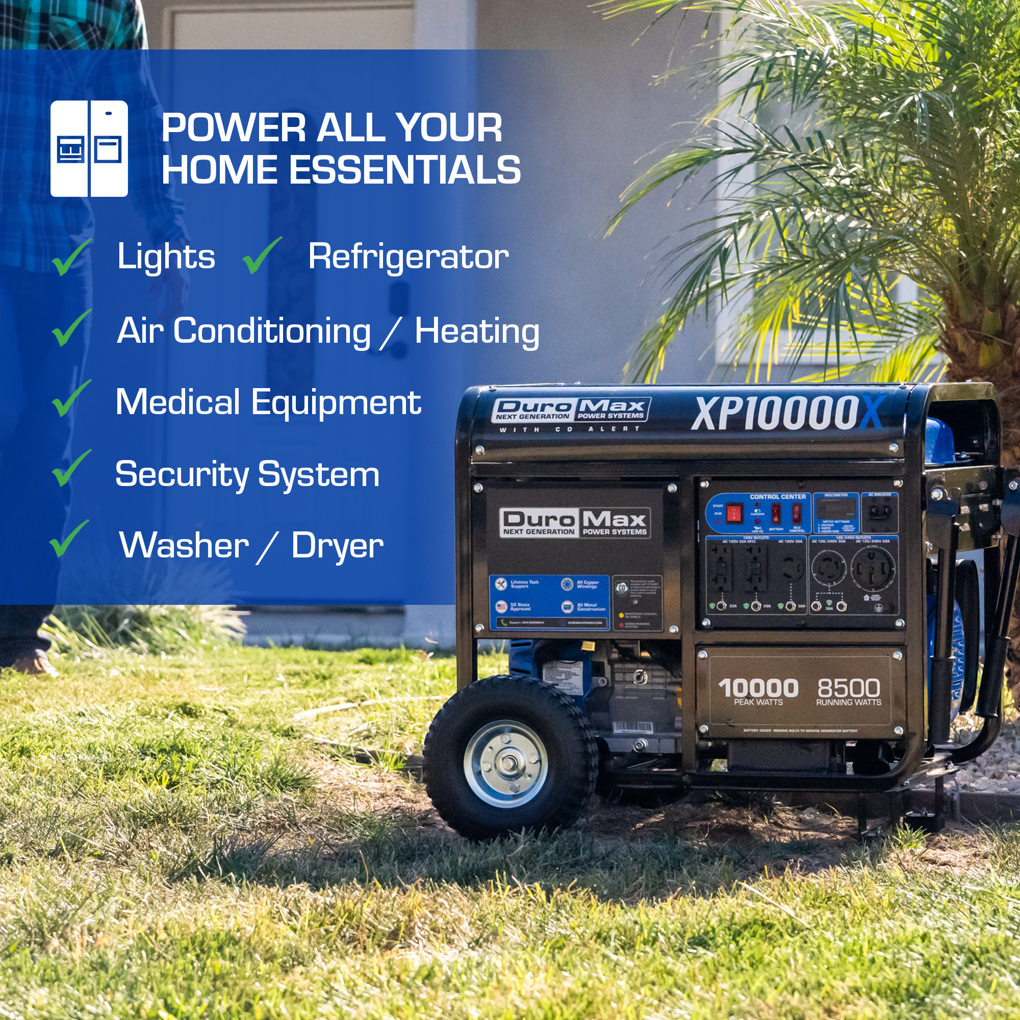 10,000 Watt Portable Gasoline Generator with CO Alert - Reliable Backup Power for Home, Camping & Emergency Use