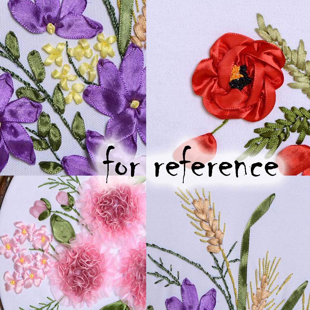 Pigeon Fleet Red Flower Ribbon Cross Stitch Embroidery Kit for Beginners - DIY Handcrafted Home Wall Decor Art (Perfect for Living Room, Bedroom & Gift Giving)