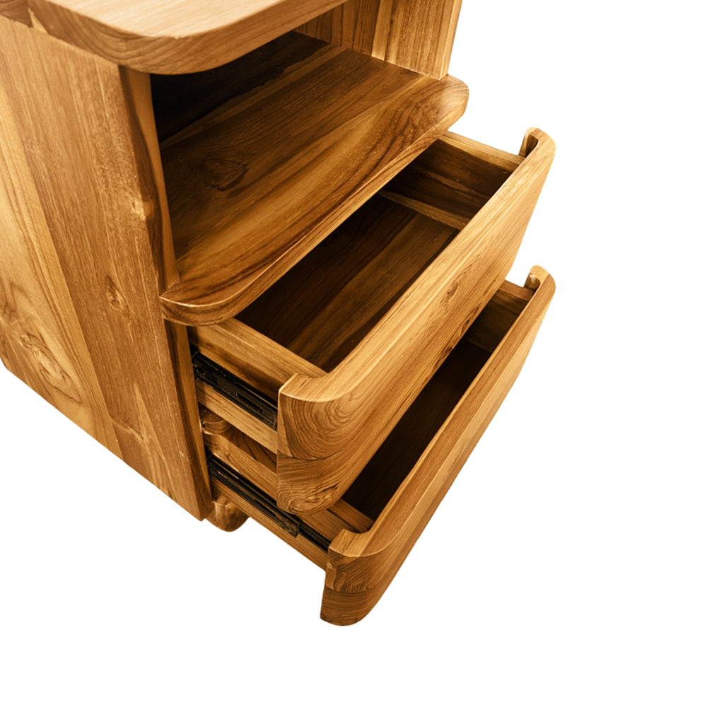 Modern Teak Wood Bedside Table - Nightstand with Storage Shelf for Bedroom, Living Room & Office - Natural Wood Finish, Compact & Stylish Design