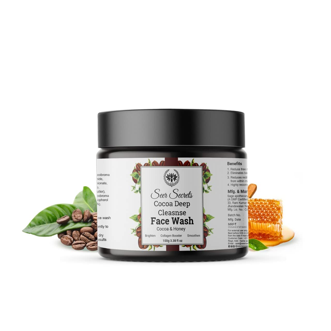 Seer Secrets Cocoa Deep Cleanser Face Wash for Women & Men – 100g | Deep Cleansing & Energizing Formula for Oily to Normal Skin | Daily Skincare Routine, Morning & Night Use