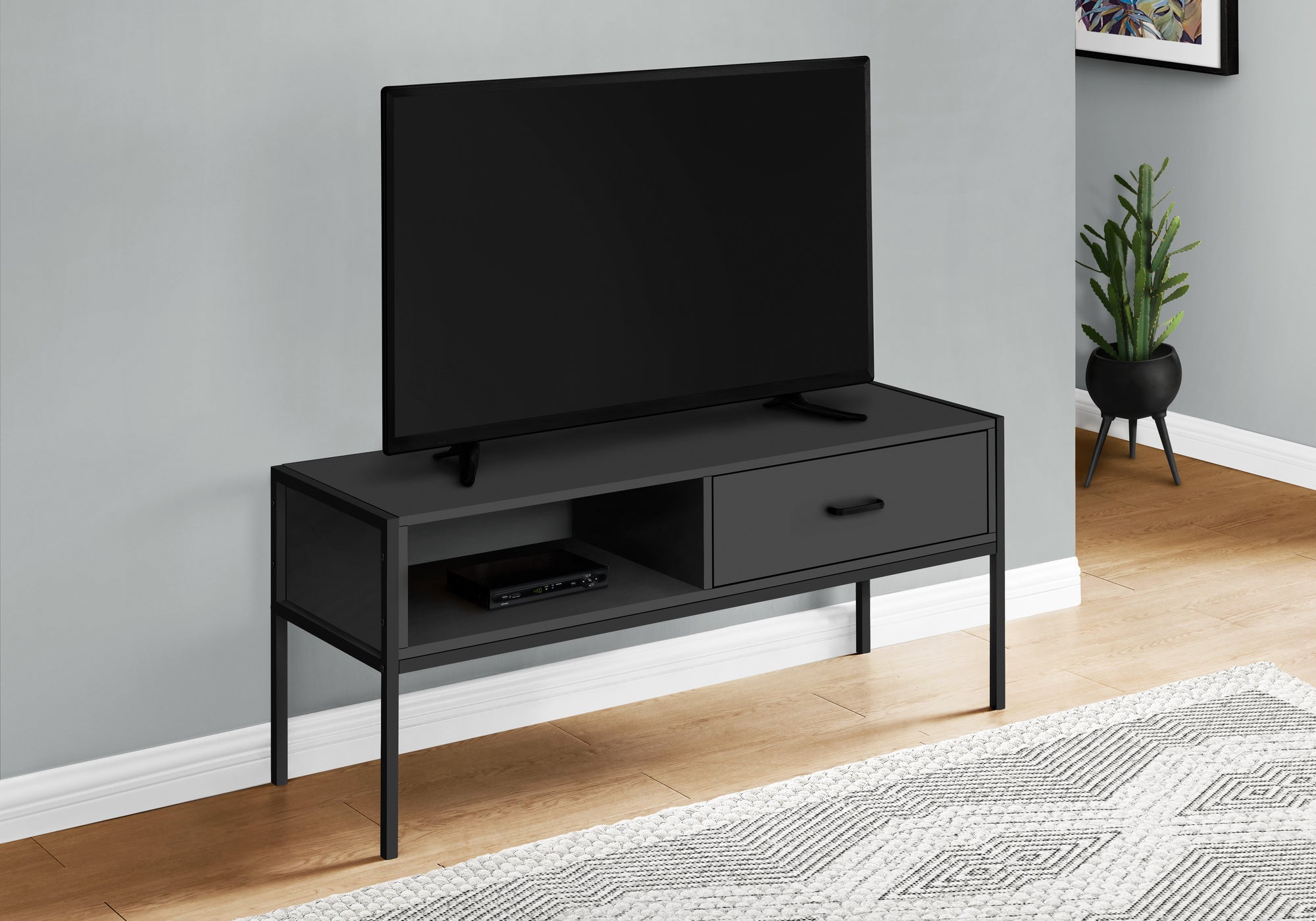 48-Inch Black TV Stand with Storage Shelf - Modern Entertainment Center for Living Room, Bedroom & Home Theater