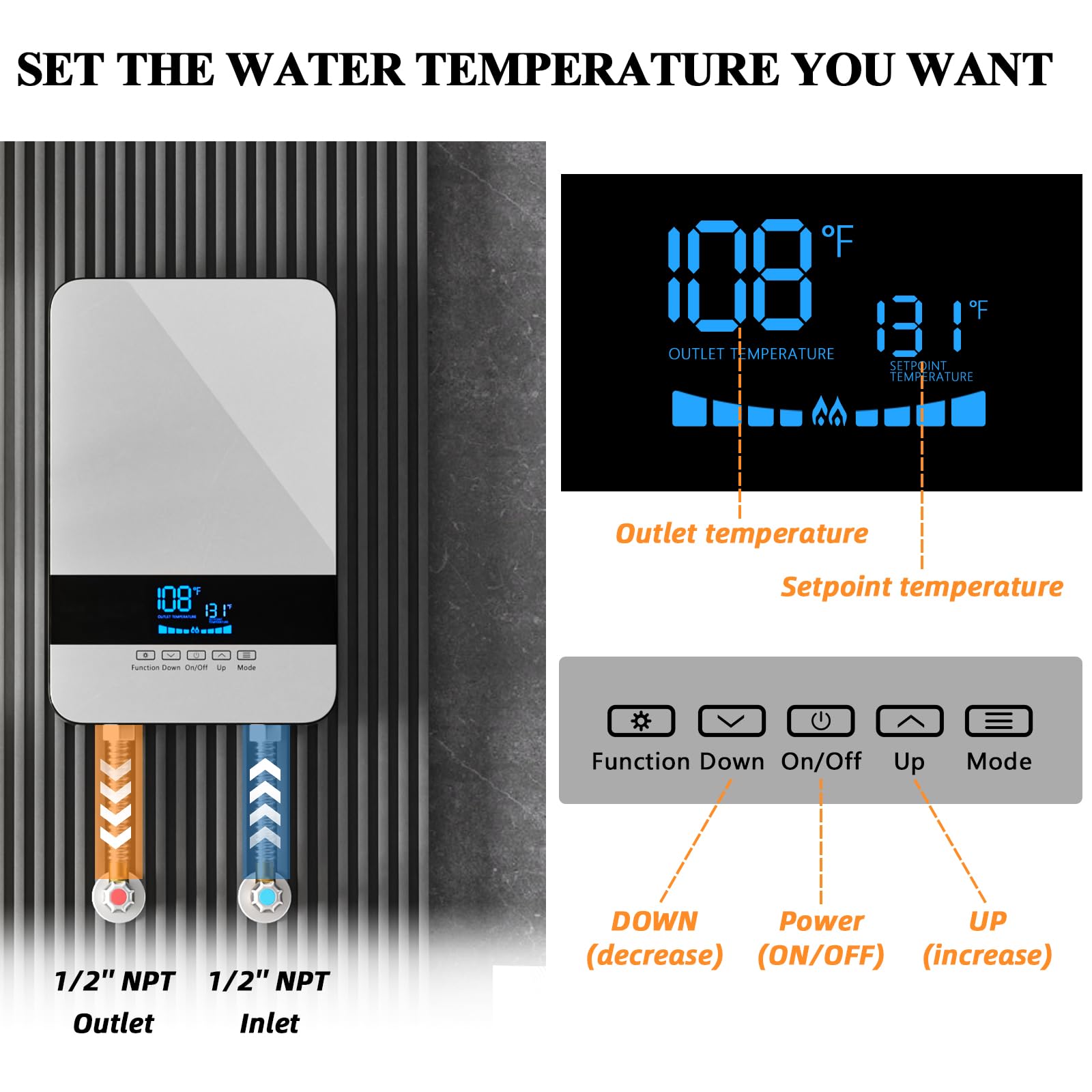 8.5KW 240V Tankless Electric Water Heater - Instant On-Demand Hot Water Heater with Digital Display, Under Sink & Wall Mount, Perfect for Small Homes, Apartments & RVs | Fast & Energy Efficient Hot Water Solution for Bathroom, Kitchen & Laundry