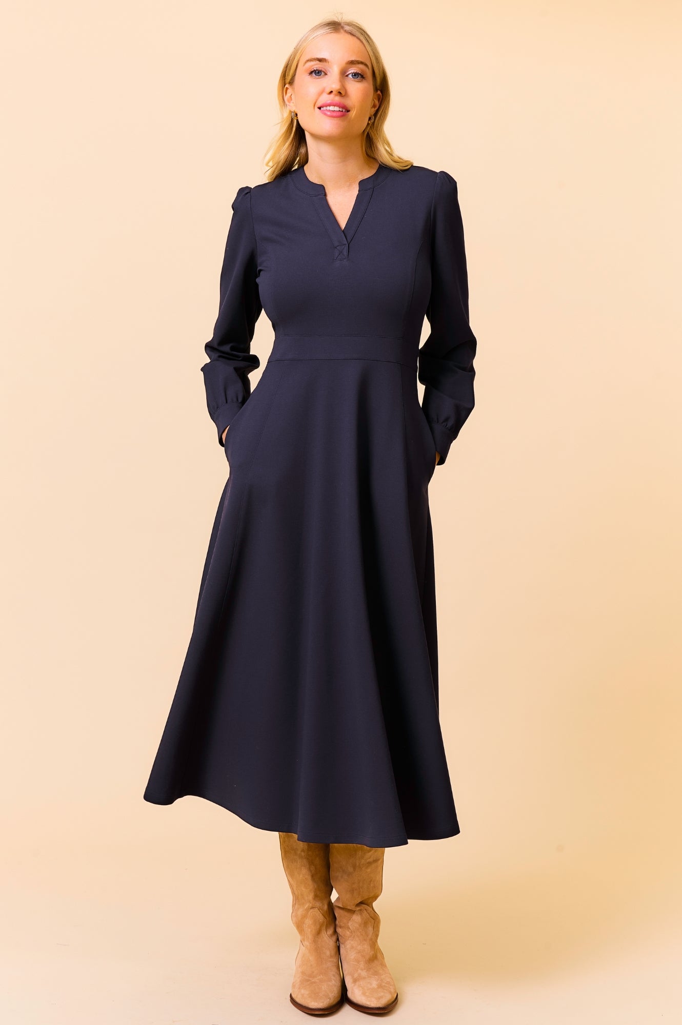 Luna EcoVero™ Midi Dress - Sustainable Navy Wrap Dress for Women | Perfect for Office, Date Night & Summer Vacation