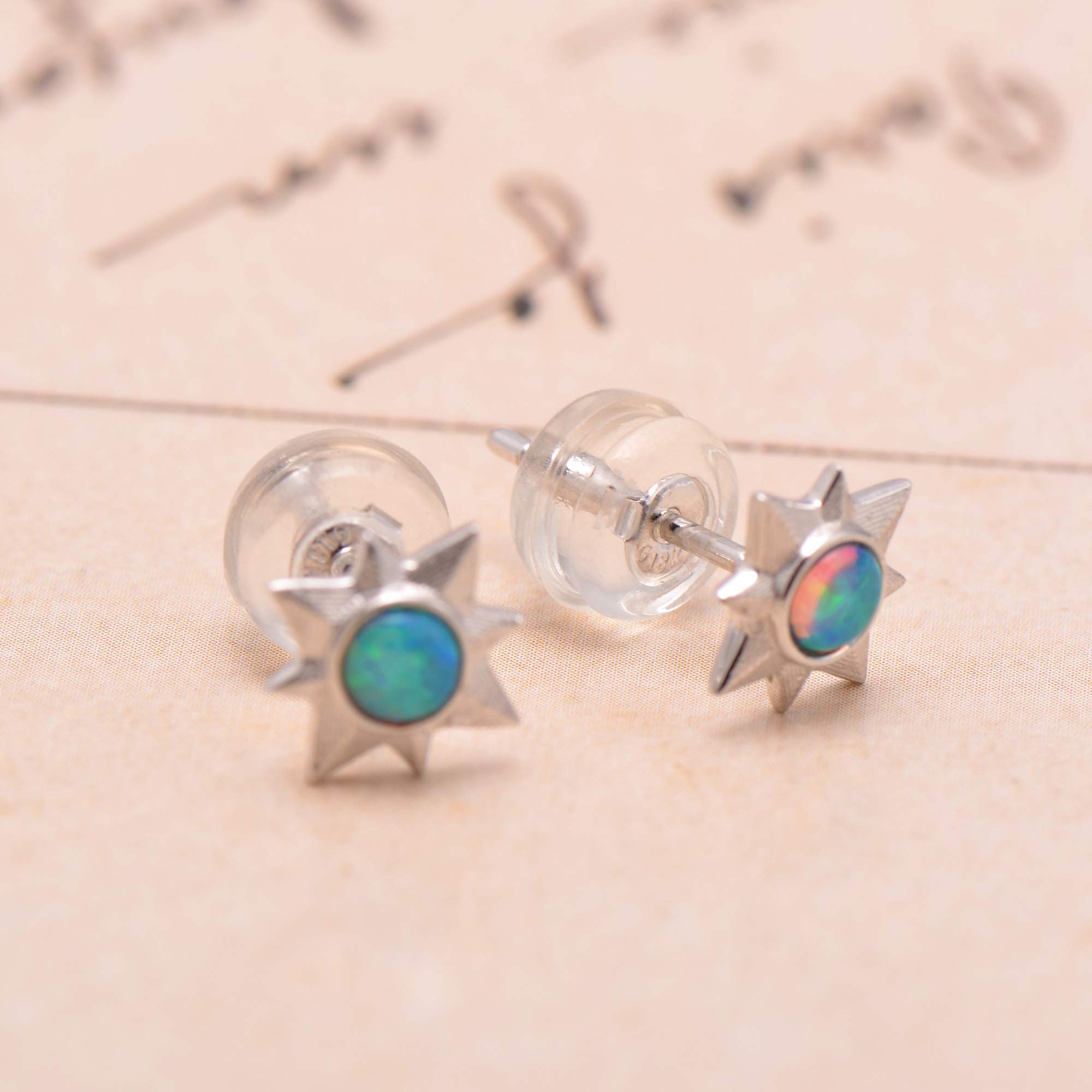 Natural Opal Earrings for Women - 18K White Gold Star Stud Earrings | Elegant Jewelry Gift for Birthday, Anniversary & Special Occasions