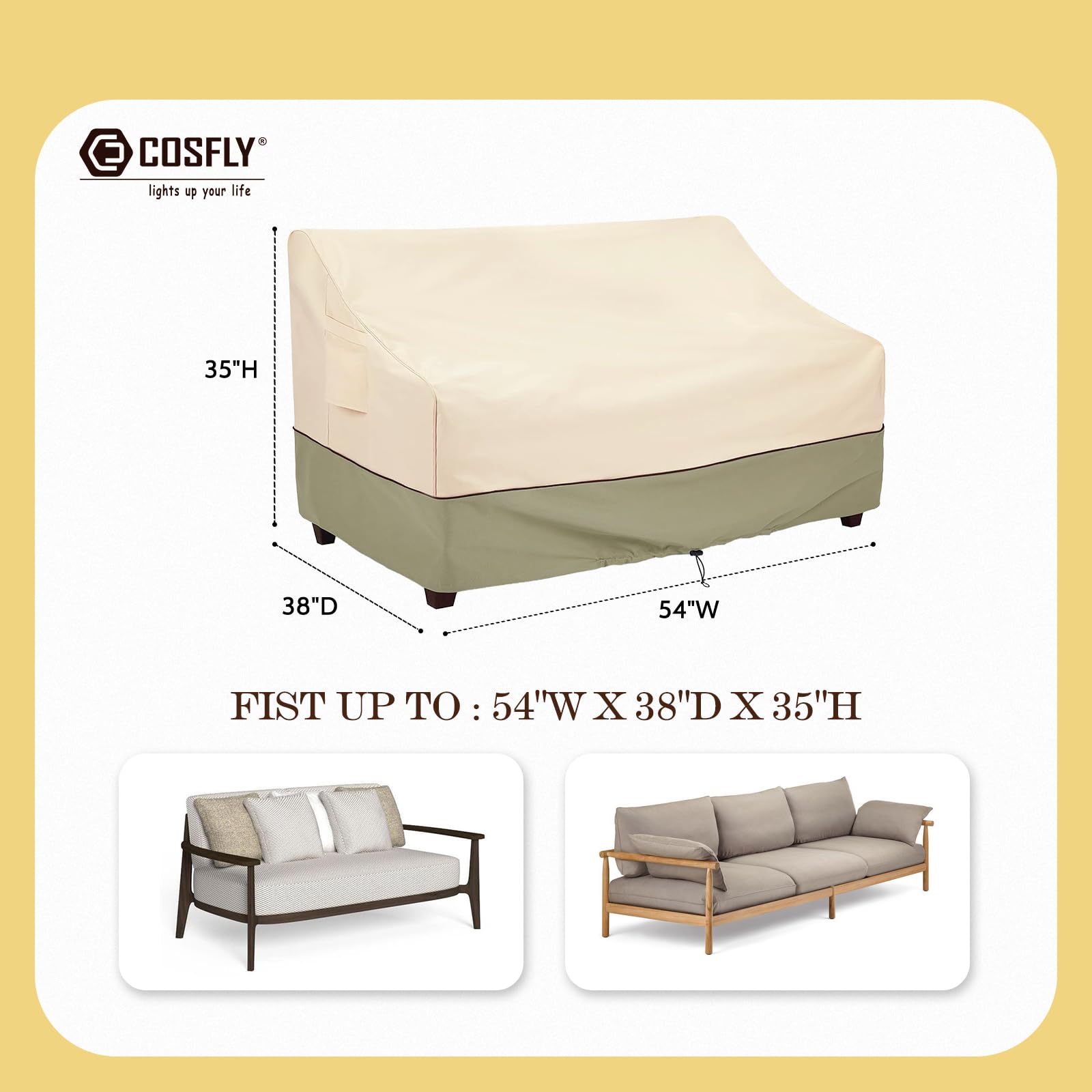 Waterproof Outdoor Patio Sofa Cover - COSFLY All-Weather Loveseat Protector (Fits 54W x 38D x 35H) for Garden, Deck & Backyard Furniture Protection