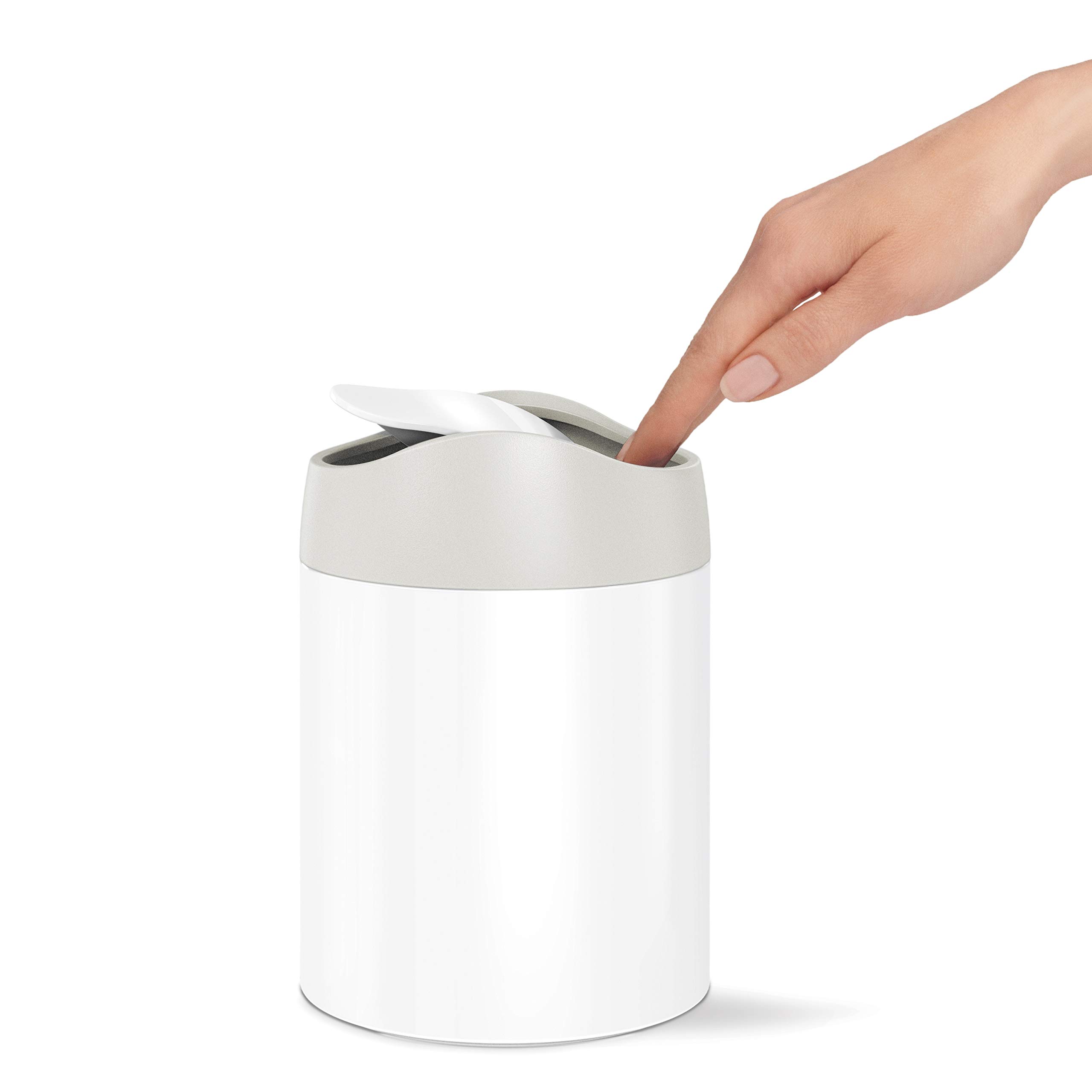 Simplehuman Mini Countertop Trash Can - 1.5 Liter / 0.4 Gallon Small Garbage Bin - Stainless Steel White - Perfect for Bathroom, Office, Kitchen & Dorm Room Waste Disposal