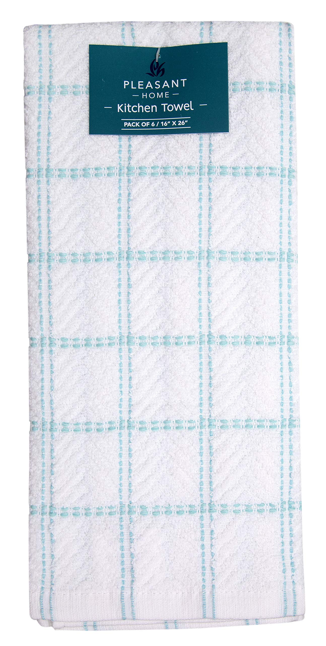 Premium 6-Pack Cotton Kitchen Towels (16.5”x26”) - Super Absorbent 369 GSM Tea Towels with Window Pane Design - Aqua Blue Dish Cloths for Cooking, Cleaning & Decor - Ideal for Kitchen, Dining & Hosting Gifts