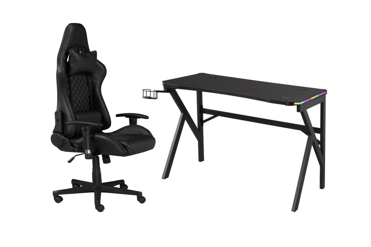 Premium Gaming Desk and Ergonomic Chair Set in Black - Perfect for PC, Console Gaming & Home Office Setup
