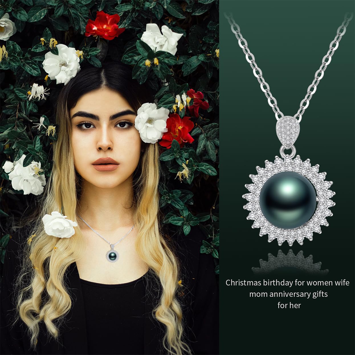 Tahitian Black Pearl Necklace for Women - 18K Gold Plated Sterling Silver Pendant - Elegant Gift for Wife, Mom, Girlfriend - Perfect for Wedding, Birthday, Anniversary, Mother's Day, Valentine's Day & Christmas - Luxury Jewelry for Special Occasions & Evening Events