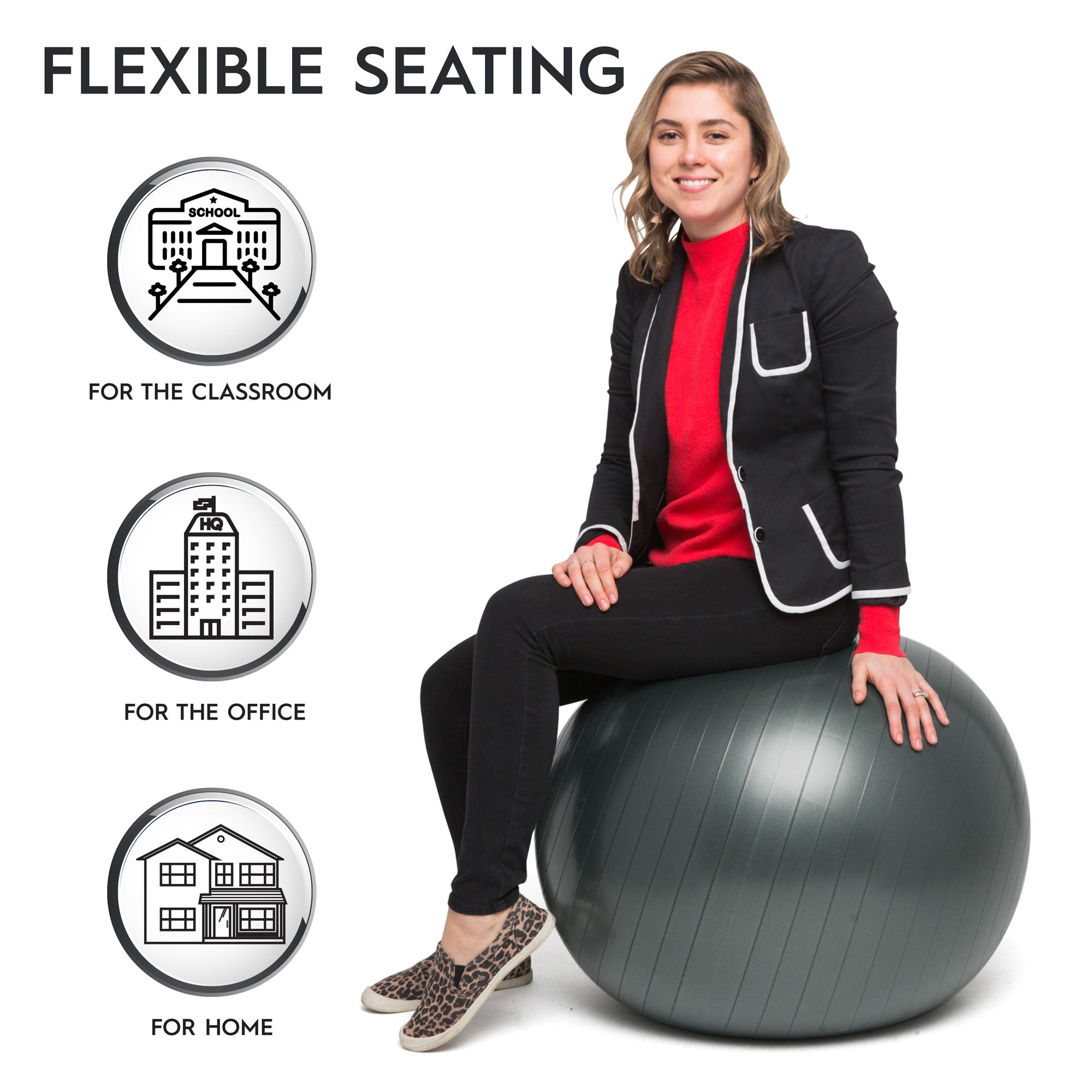 Bouncyband 65cm Balance Ball Chair - Dynamic Dark Gray Stability Ball Seat for Active Sitting, Office, Classroom & Home Use
