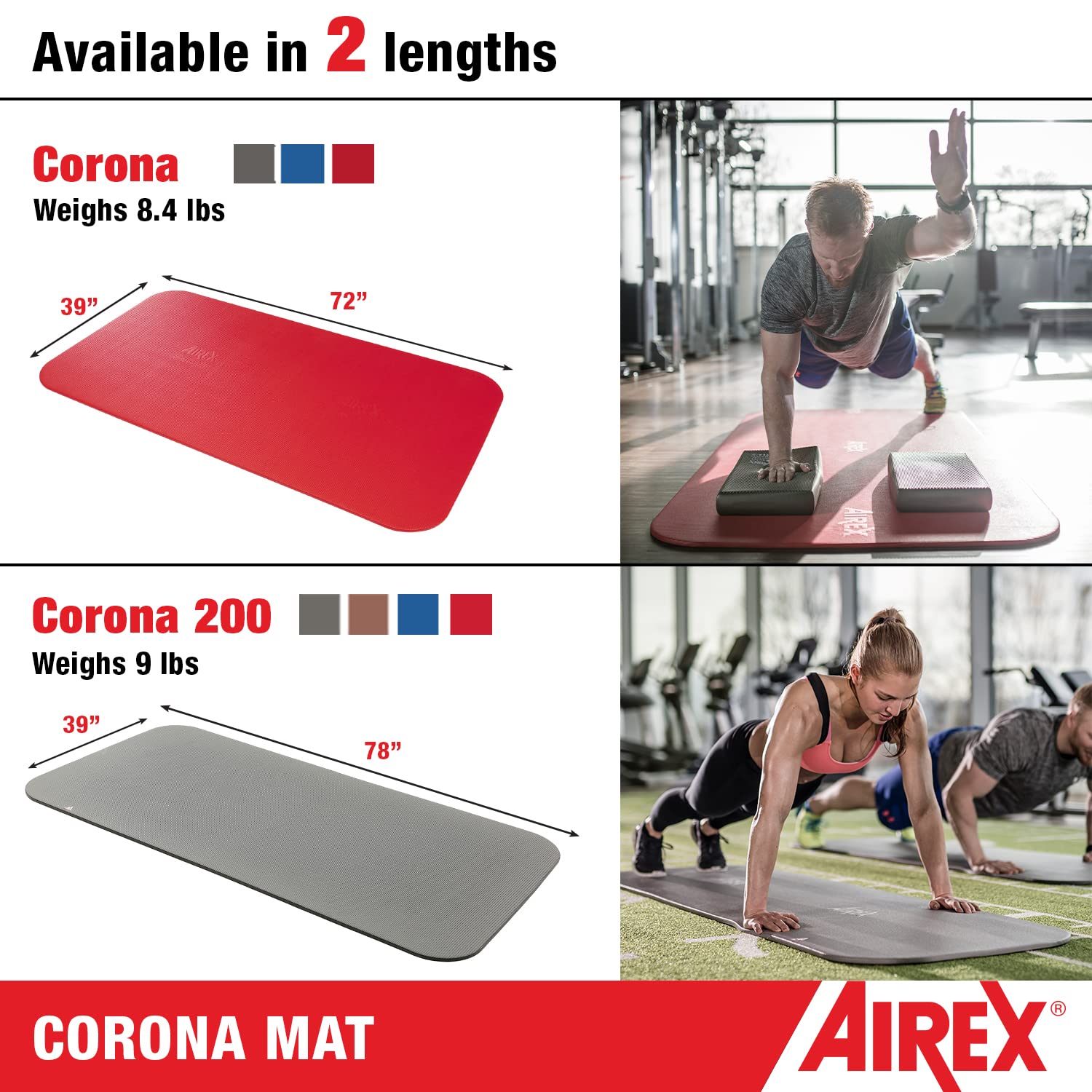 AIREX Corona Premium Exercise Mat for Yoga, Pilates, Aerobics & Physical Therapy - 72
