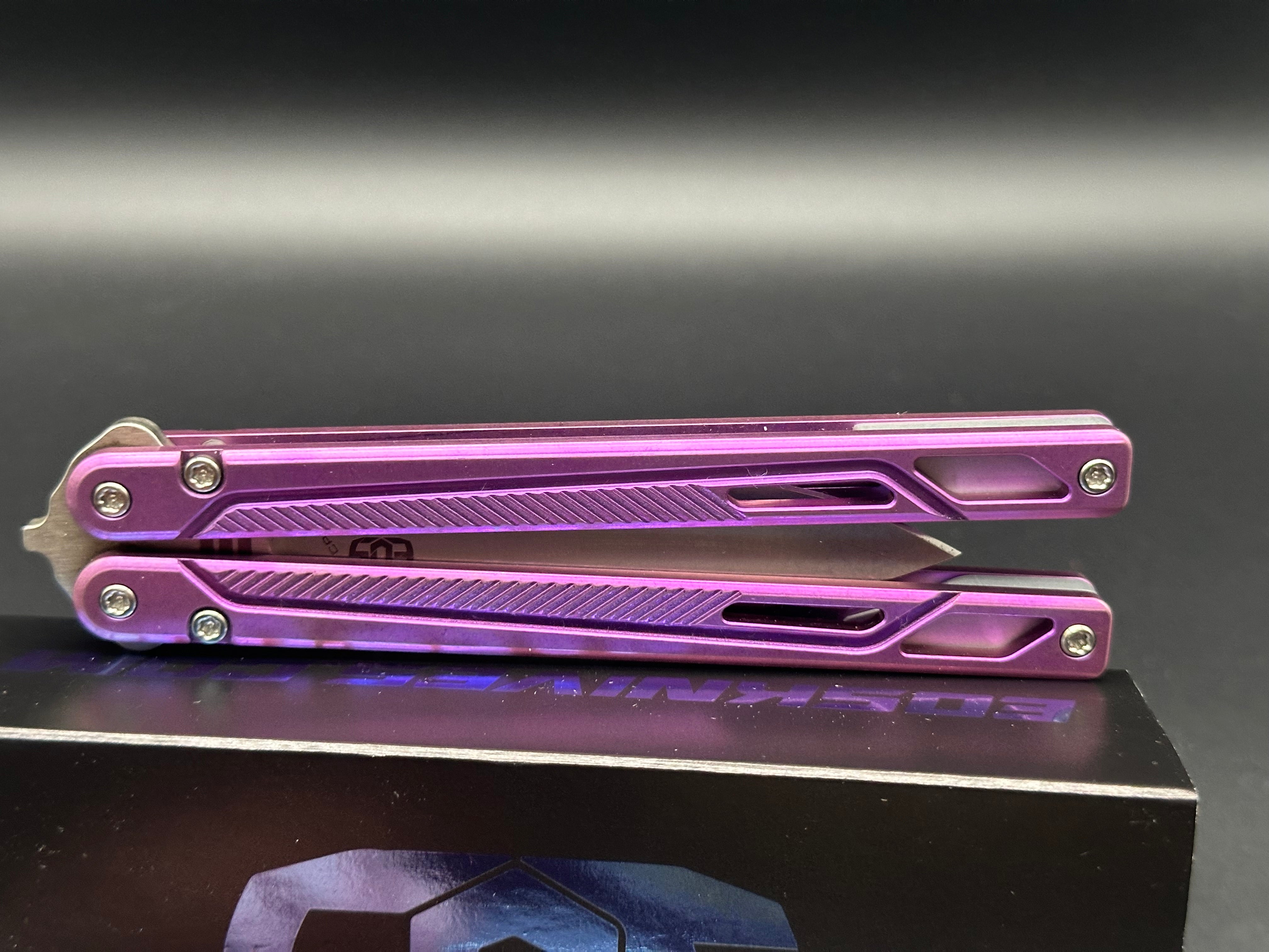 EOS Serpent Purple Titanium Balisong Knife with CPM S30V Spear Point Blade - Perfect for Flipping Tricks, Collecting, and Outdoor Adventures