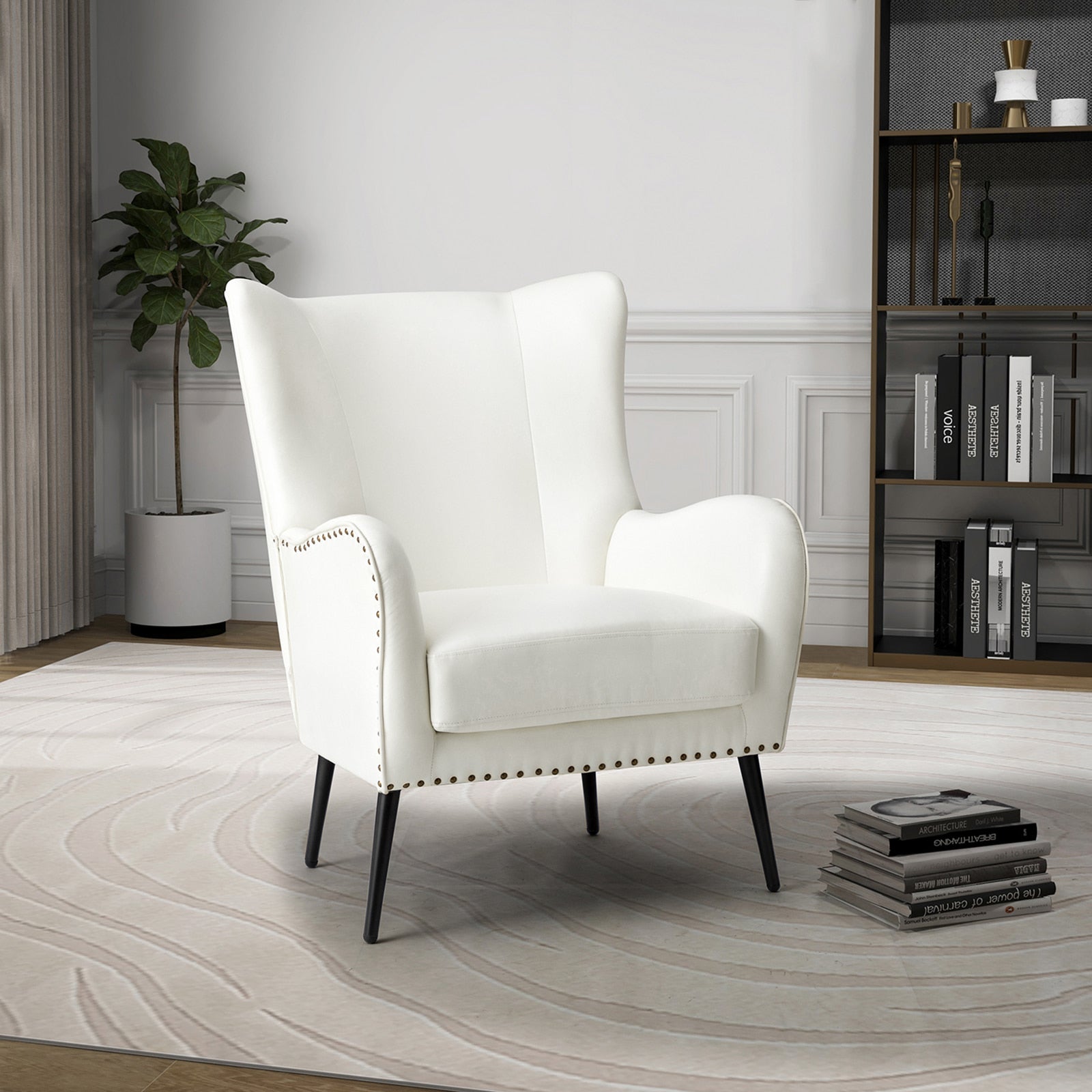 Stylish Shepherd Wingback Vegan Leather Armchair - Modern PU Leather Accent Chair for Living Room, Bedroom & Office - Comfortable Mid-Century Design with Optional Types