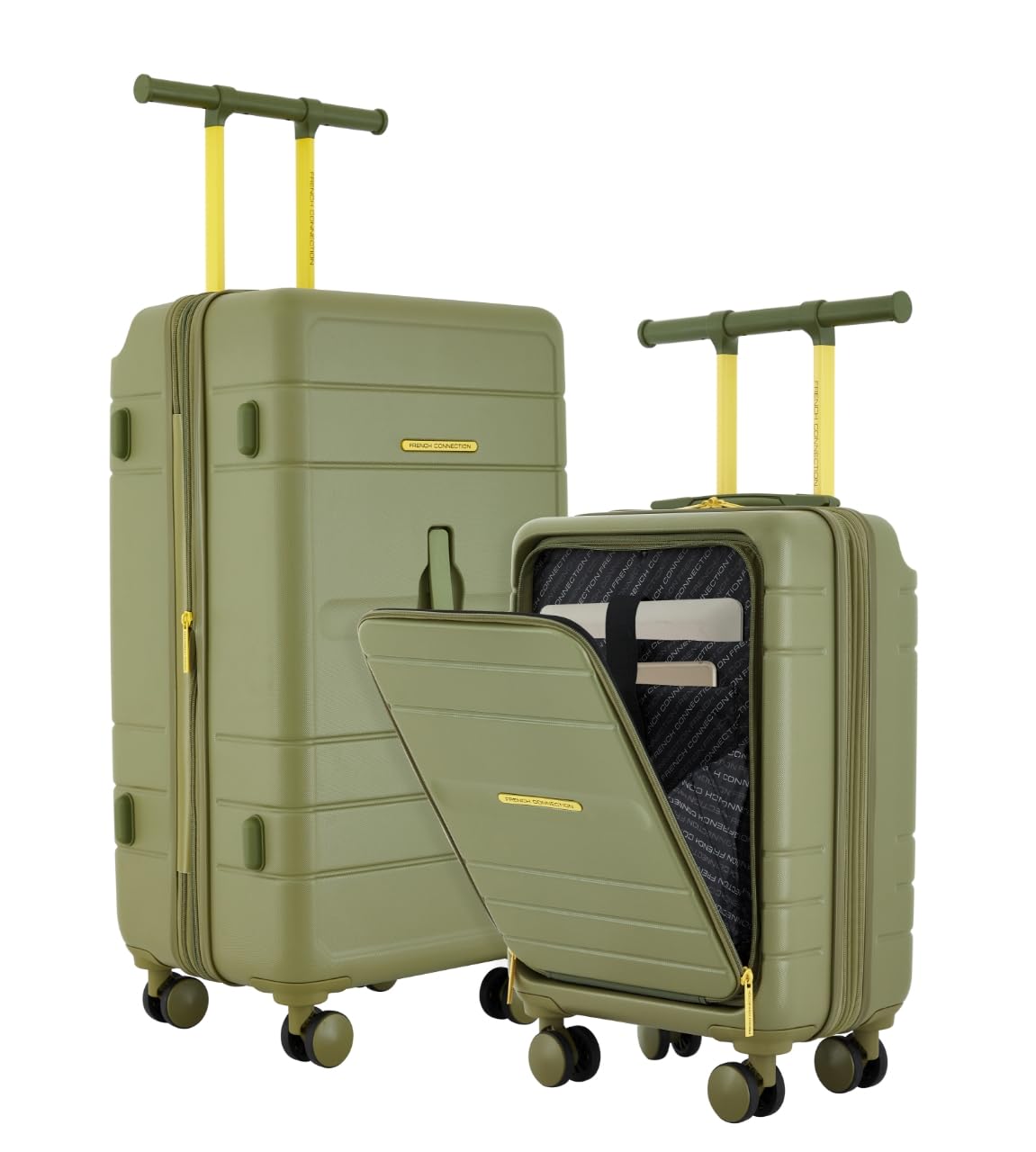 French Connection 2-Piece Trunk Luggage Set in Sage Green - Lightweight Spinner Suitcase for Travel, Vacation & Business Trips