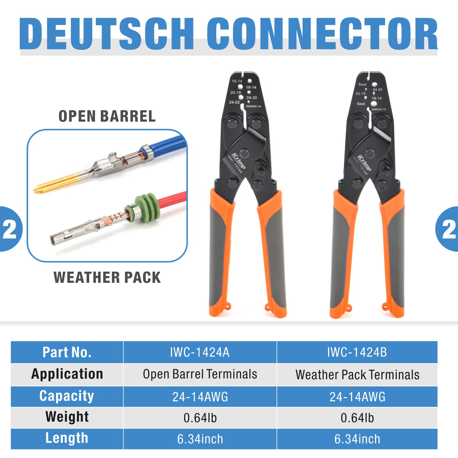 Premium iCrimp Deutsch Crimper Kit & DT Connector Kit with Stamped Contacts - Professional Automotive Electrical Wiring Tool Set for Truck, Trailer, and Heavy Equipment Repairs