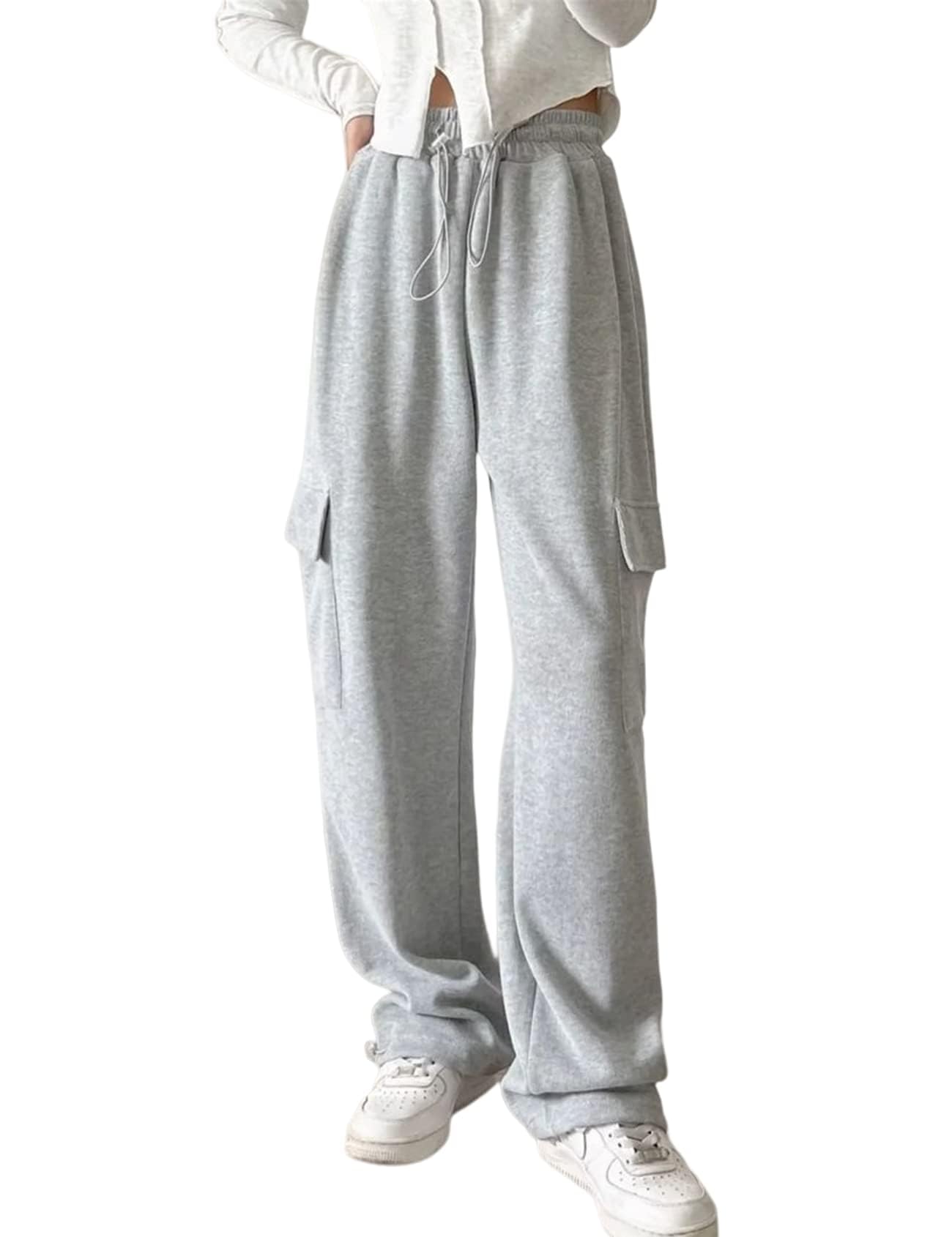 Rxozrxoz Women's Parachute Pants - Y2K Baggy Cargo Sweatpants with Drawstring Waist & Multiple Pockets | Loose Fit Jogger Pants for Casual Wear, Street Style & Workout