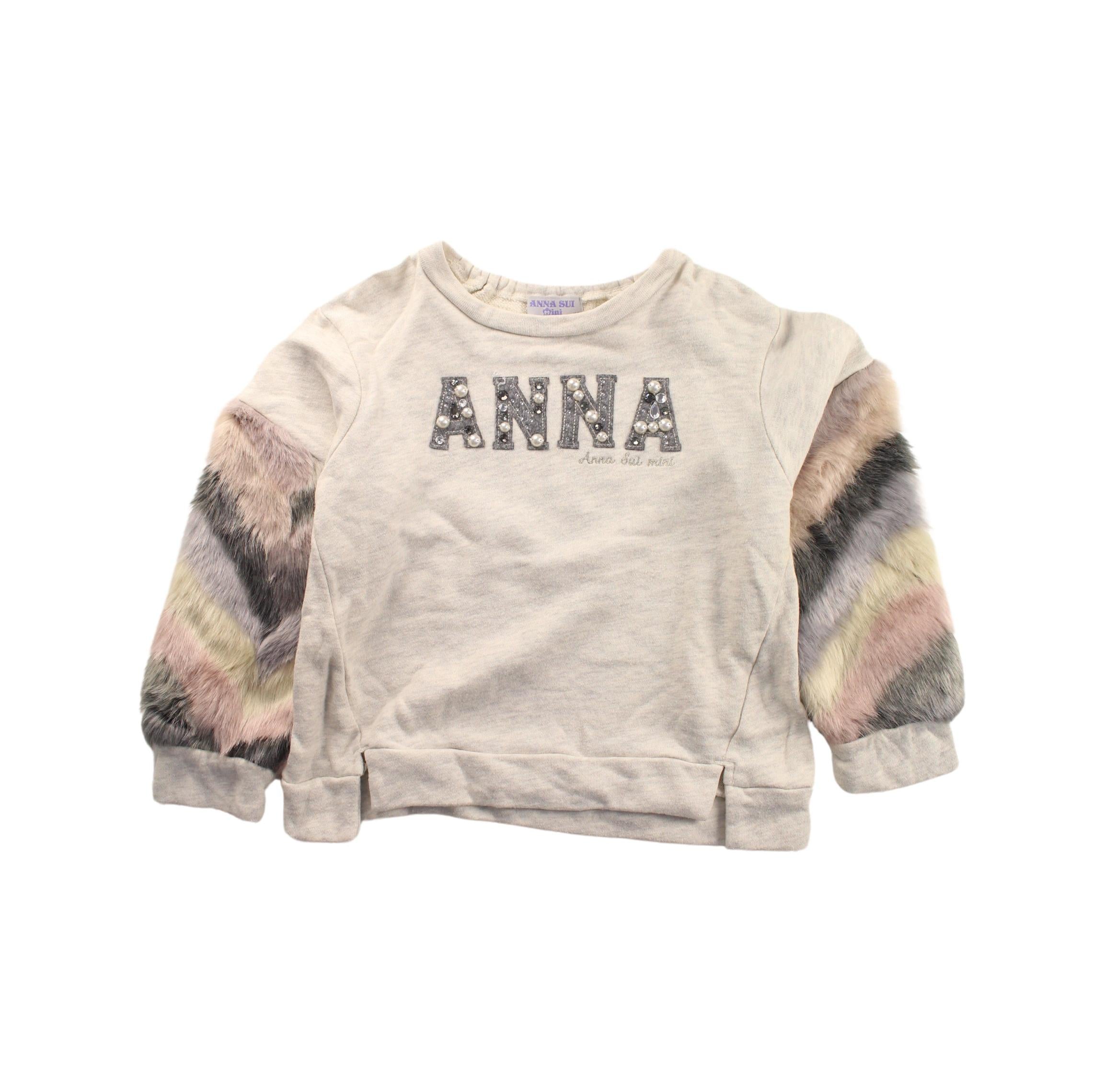 Anna Sui Crewneck Sweatshirt for Girls 5T-6T | Soft Cotton Pullover Sweater | Cute Graphic Print | Casual Wear for Preschool & Kindergarten