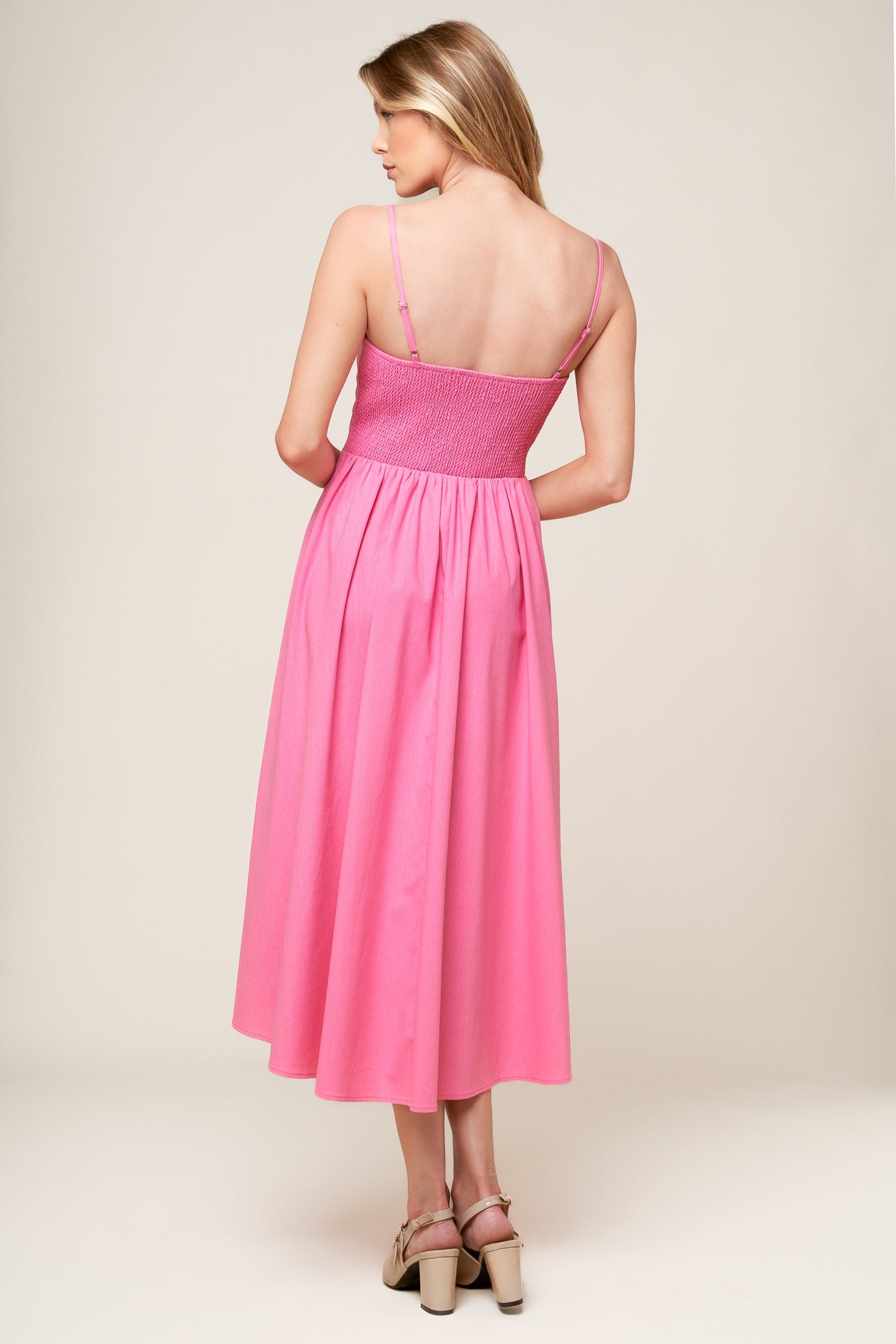 Elegant Pink Midi Dress with Center Bow - Perfect for Weddings, Parties & Special Occasions
