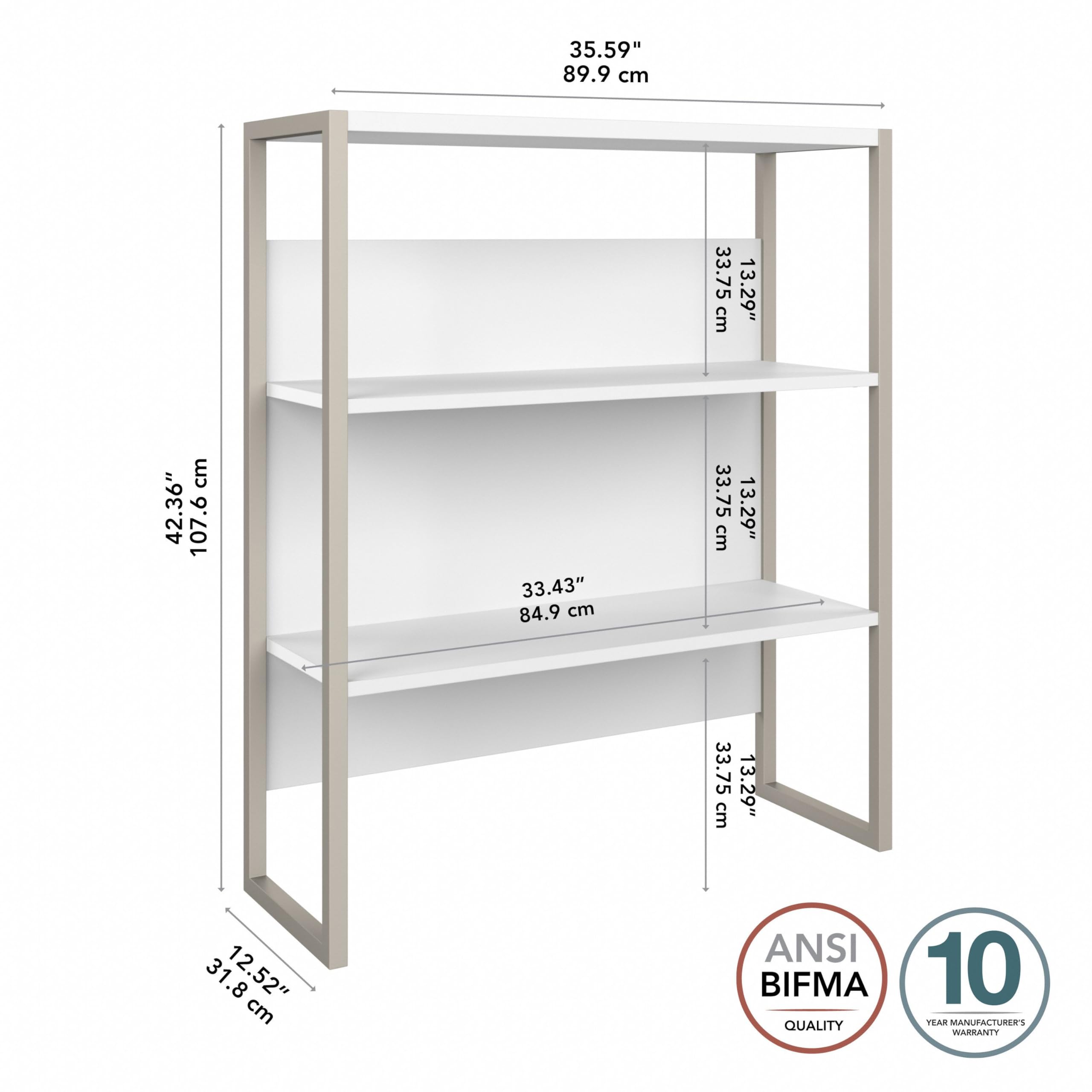 Bush Business Furniture Hybrid 36W White Bookcase Hutch - Perfect for Home Office, Study Room & Library Organization