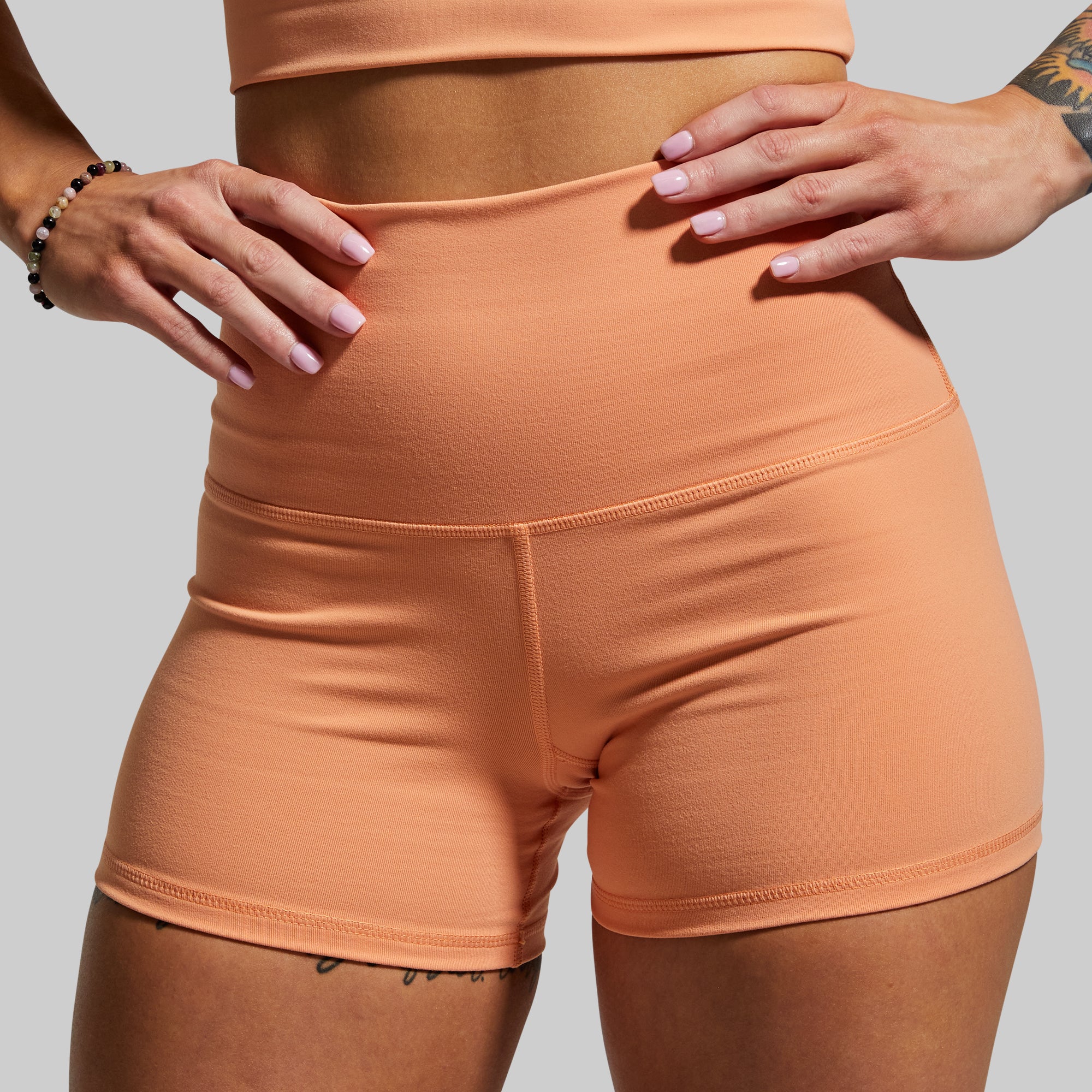 New Heights Booty Shorts for Women - Coral Sands High Waist Workout Shorts | Gym, Running, Yoga & Lounge Wear