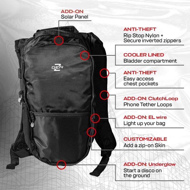 RaveRunner® Anti-Theft Hydration Backpack - Waterproof Festival Hydration Pack with Insulated Water Bladder for Raves, Concerts & Outdoor Adventures | Perfect for EDM Festivals, Hiking & Travel