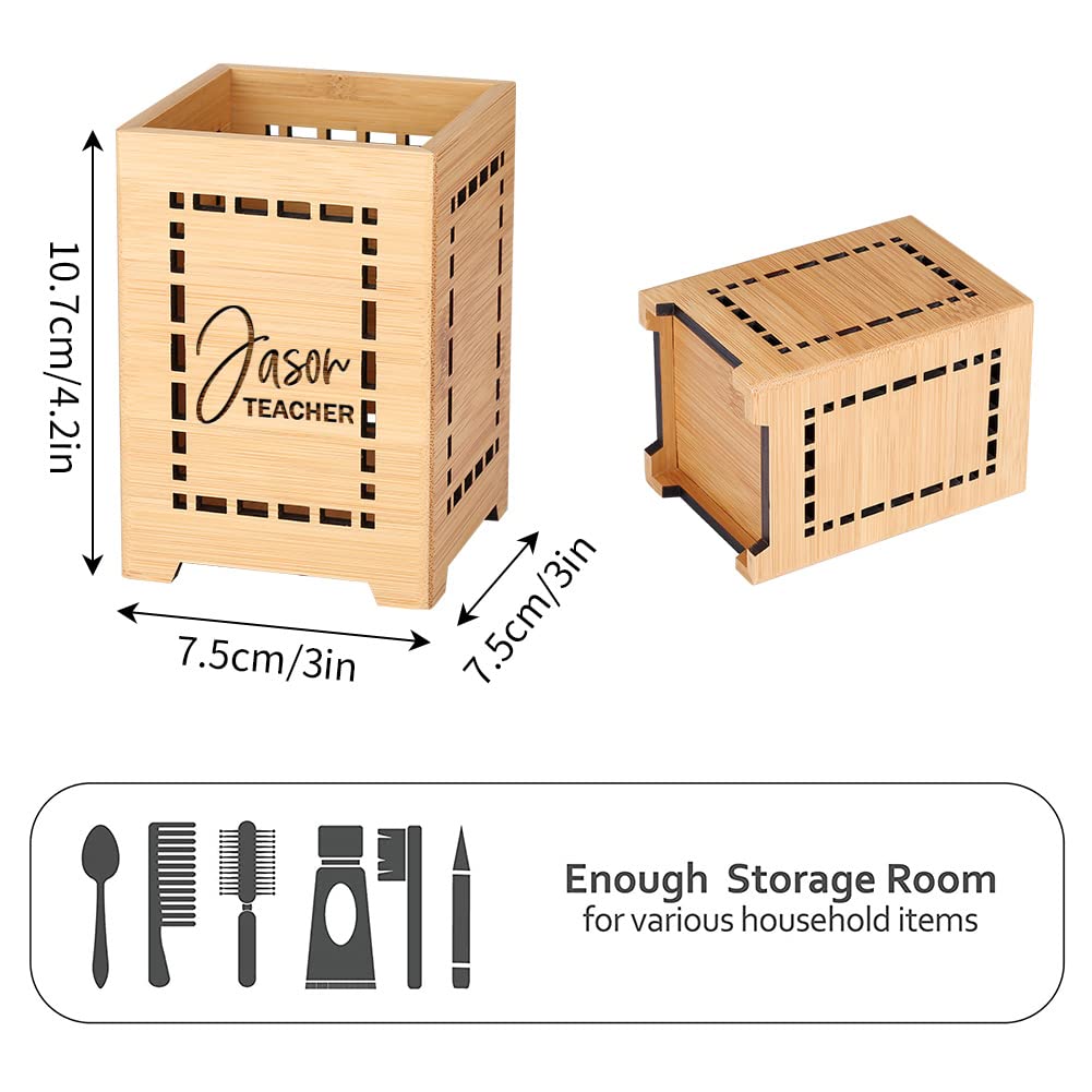 Custom Engraved Wooden Pen Holder - Personalized Desk Organizer with Name for Office, School & Home - Perfect Gift for Teachers, Colleagues & Family - Ideal for Workspace Organization & Stationery Storage