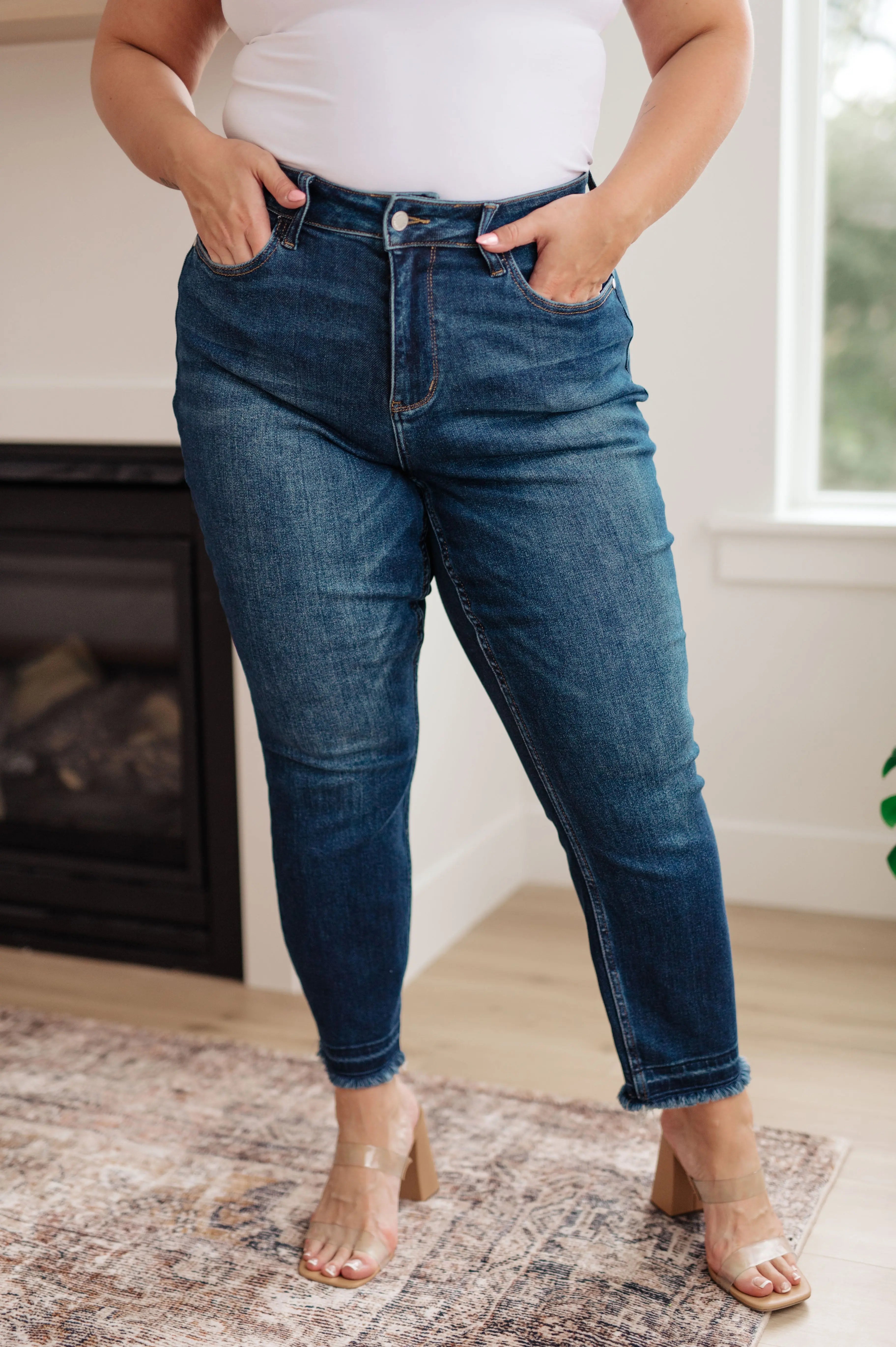 Phillipa High Rise Release Hem Slim Jeans for Women - Stretchy Skinny Denim Pants with Comfortable Waistband | Perfect for Casual Wear, Office & Date Night
