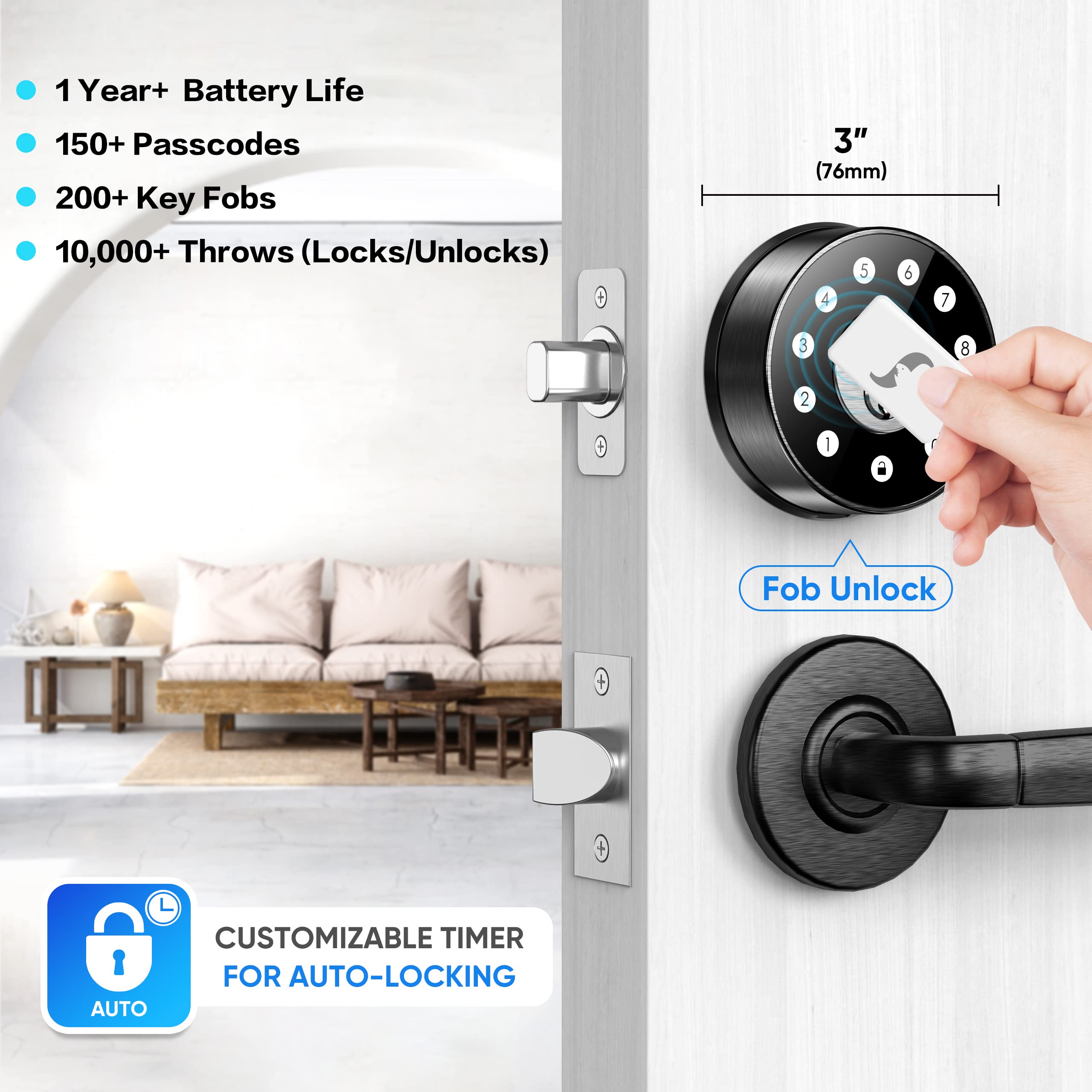 Sifely Smart Lock - Keyless Entry Deadbolt with Keypad & Fob Support | WiFi Enabled Smart Door Lock for Home Security | Perfect for Apartments, Rentals & Smart Homes