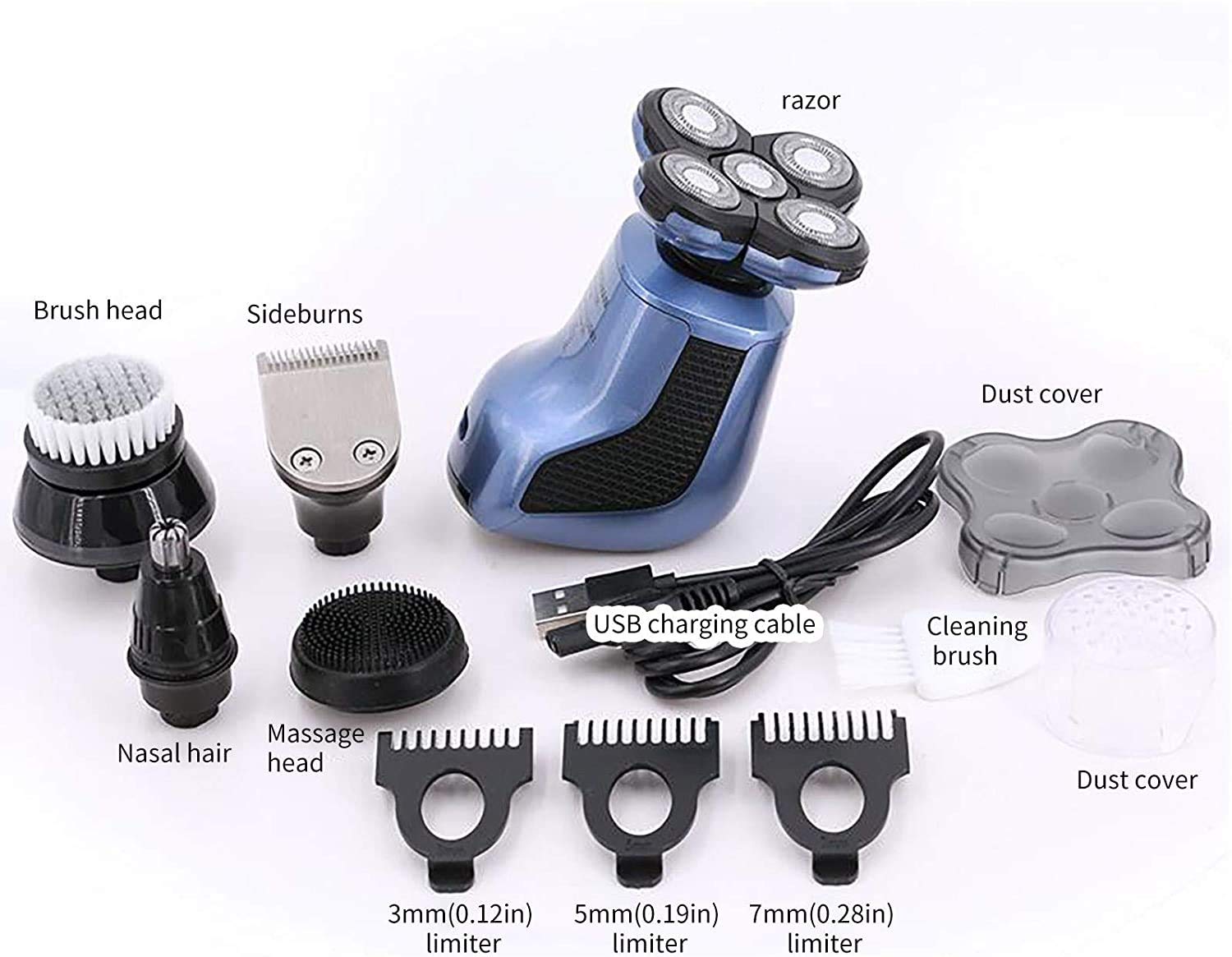 5-in-1 Electric Shaver for Men - Rechargeable Cordless Wet/Dry Rotary Shaver with Bald Head Shaver, Nose Hair Trimmer & Facial Cleansing Brush - Perfect for Travel, Gym & Daily Grooming Routine