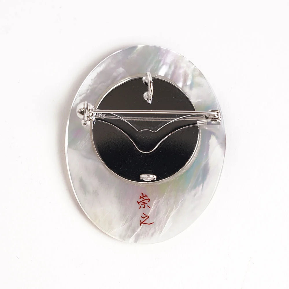 Handmade Japanese Maki-e Urushi Lacquer Brooch with White South Sea Pearl Shell - Plum Blossom Design | Traditional Asian Jewelry for Women, Bridal Accessories, Kimono Decoration & Special Occasion Gifts