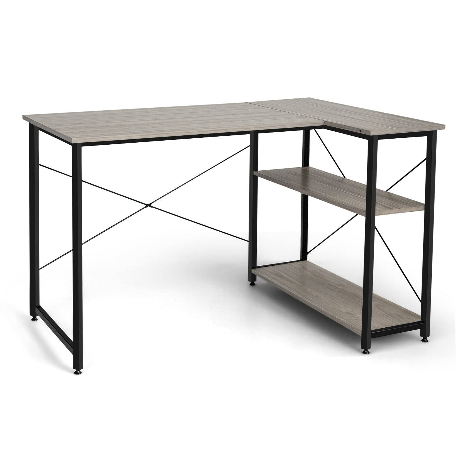 L-Shaped Computer Desk with 2-Tier Shelf - 48