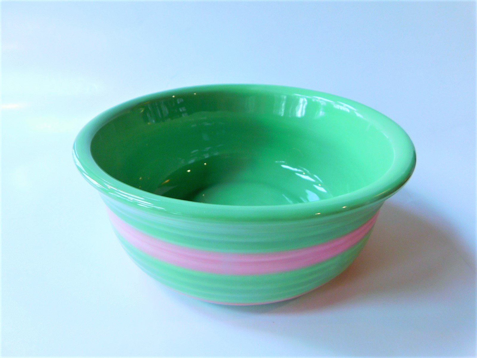 Preppy Stripe Pet Bowl for Dogs & Cats - 5 Inch Diameter Food & Water Dish in Lime Green & Pink - Perfect for Home, Travel & Outdoor Use