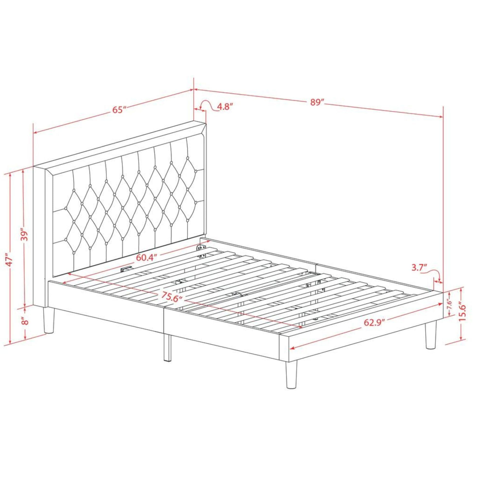 East West Furniture KDF-16-Q Queen Size Upholstered Platform Bed with Button Tufted Headboard - Dark Khaki Linen Fabric, Black Legs - Modern Bedroom Furniture for Master Bedroom, Guest Room, Apartment