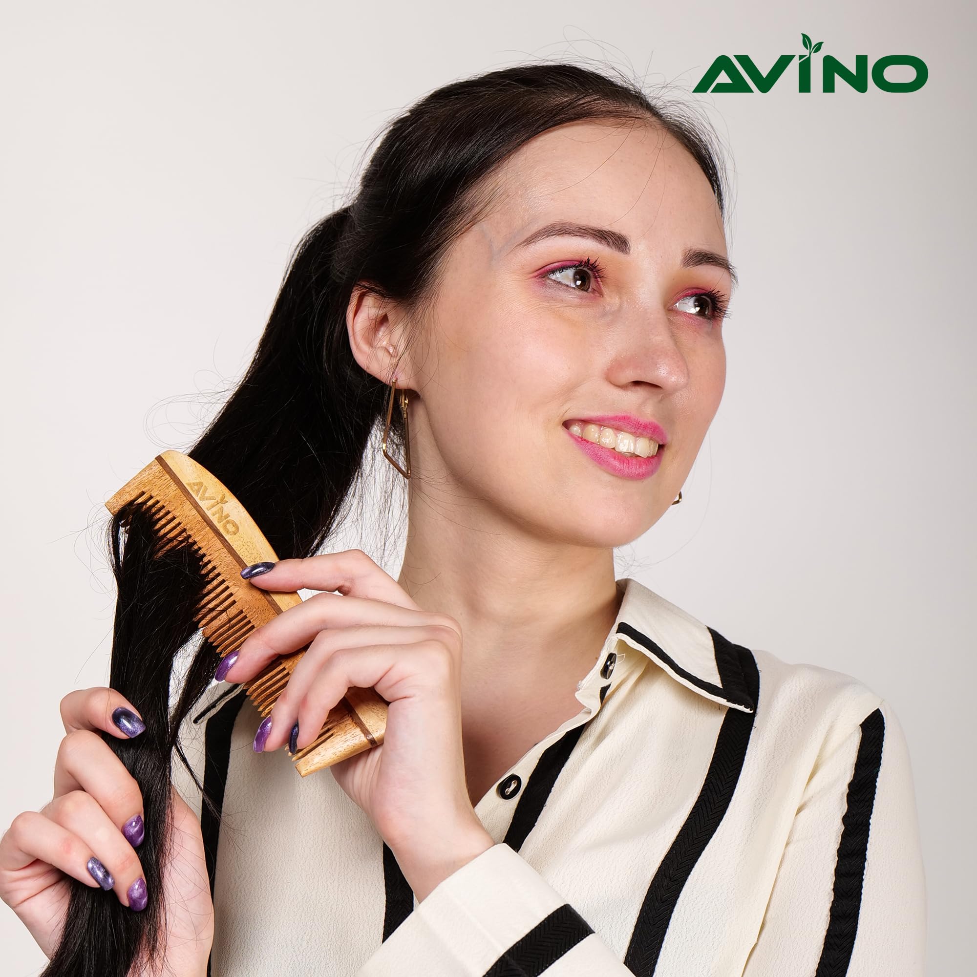Avino Neem Wood Anti Hair Fall Comb for Women & Men - Natural Hair Growth Stimulator & Scalp Massager - Gentle Detangling Comb for Thin, Thick, Curly or Straight Hair - Perfect for Daily Hair Care Routine & Salon Use