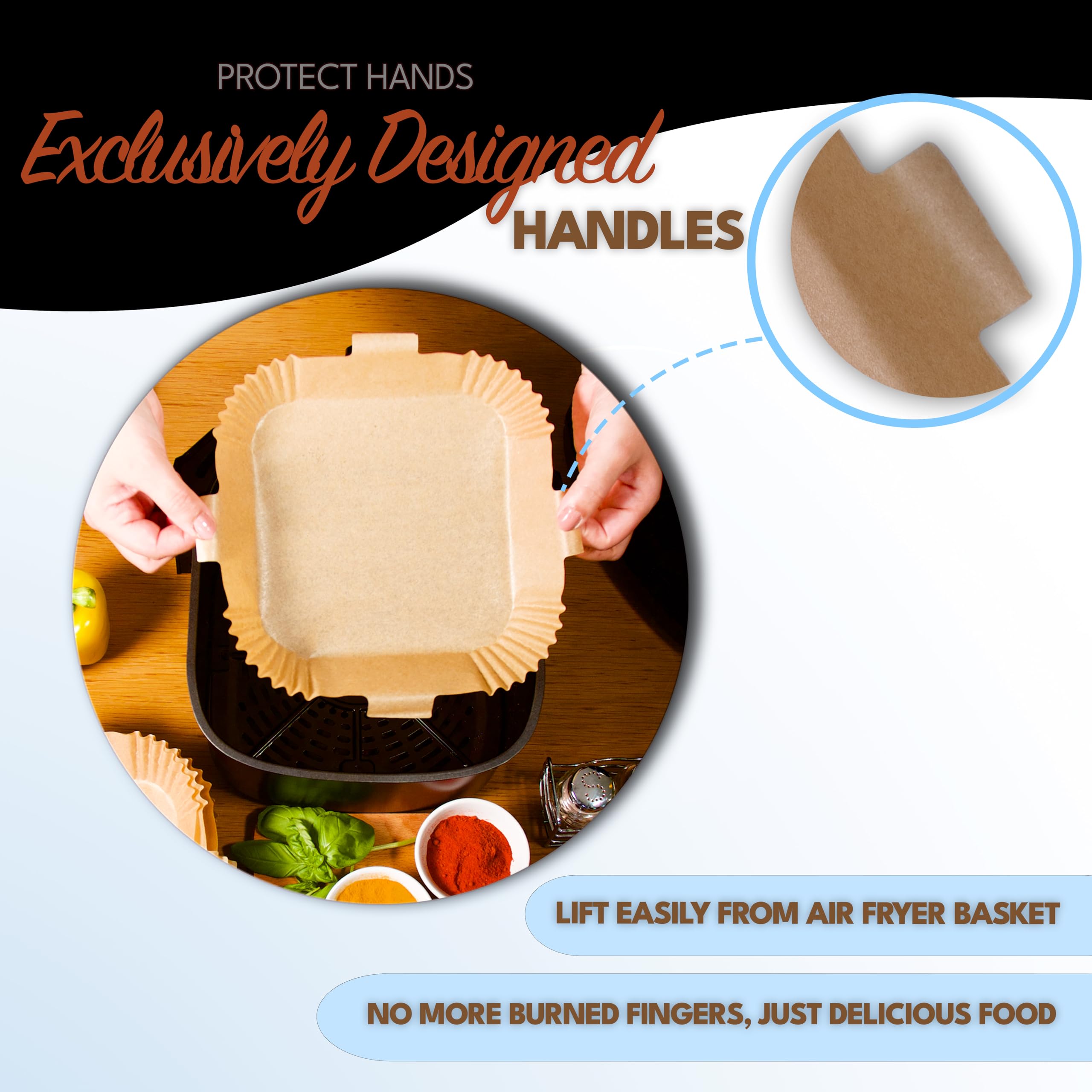 Increda 120-Pack 6.3 Inch Square Air Fryer Liners - Disposable Food Grade Greaseproof Paper for Air Fryer Baskets, Microwave & Oven - Comes with Reusable Protective Plastic Case - Perfect for Quick Meals, Healthy Cooking & Easy Cleanup