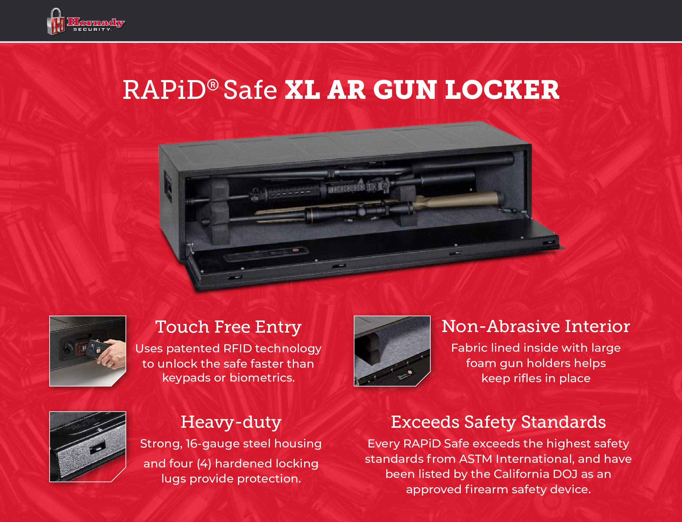 Hornady Rapid Safe AR Gun Locker with RFID Touch-Free Entry - Tamper Proof Gun Safe for Rifles, Shotguns & Accessories - Heavy Duty Firearm Storage for Home, Vehicle & Travel - Secure Weapon Protection for Hunters, Sportsmen & Gun Enthusiasts