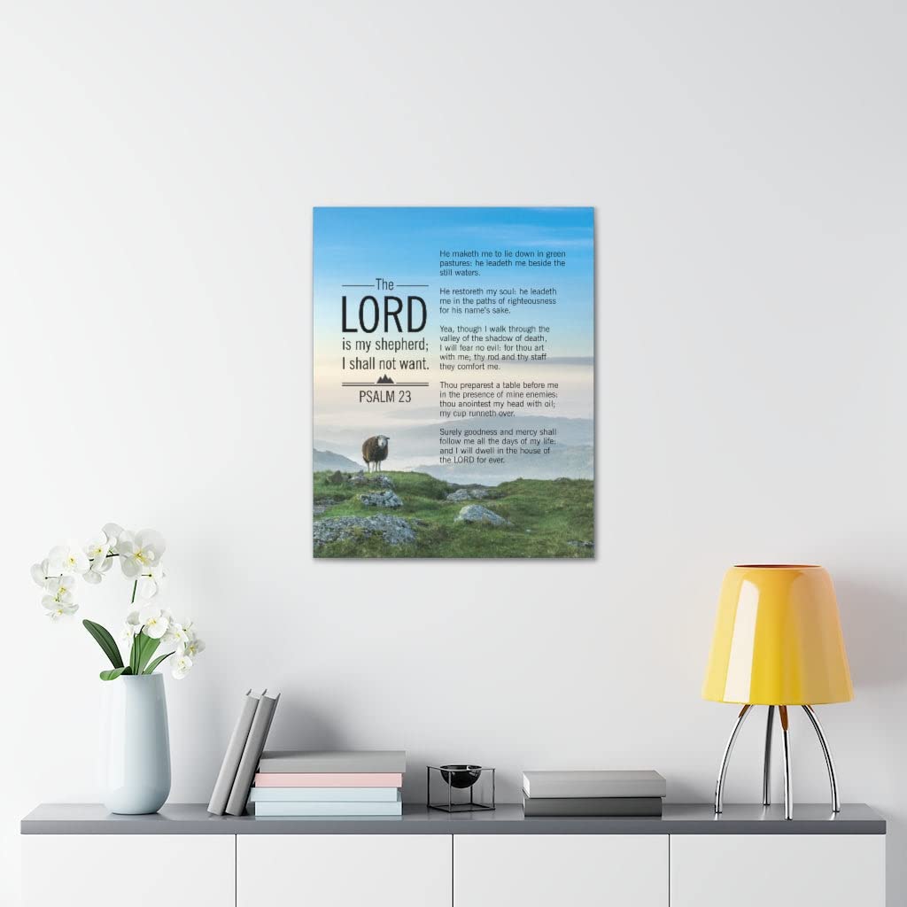 Psalm 23 Bible Verse Canvas Wall Art - Christian Scripture Home Decor for Living Room, Bedroom & Church - Blue Sky Themed Religious Gift for Weddings, Baptisms & Housewarming