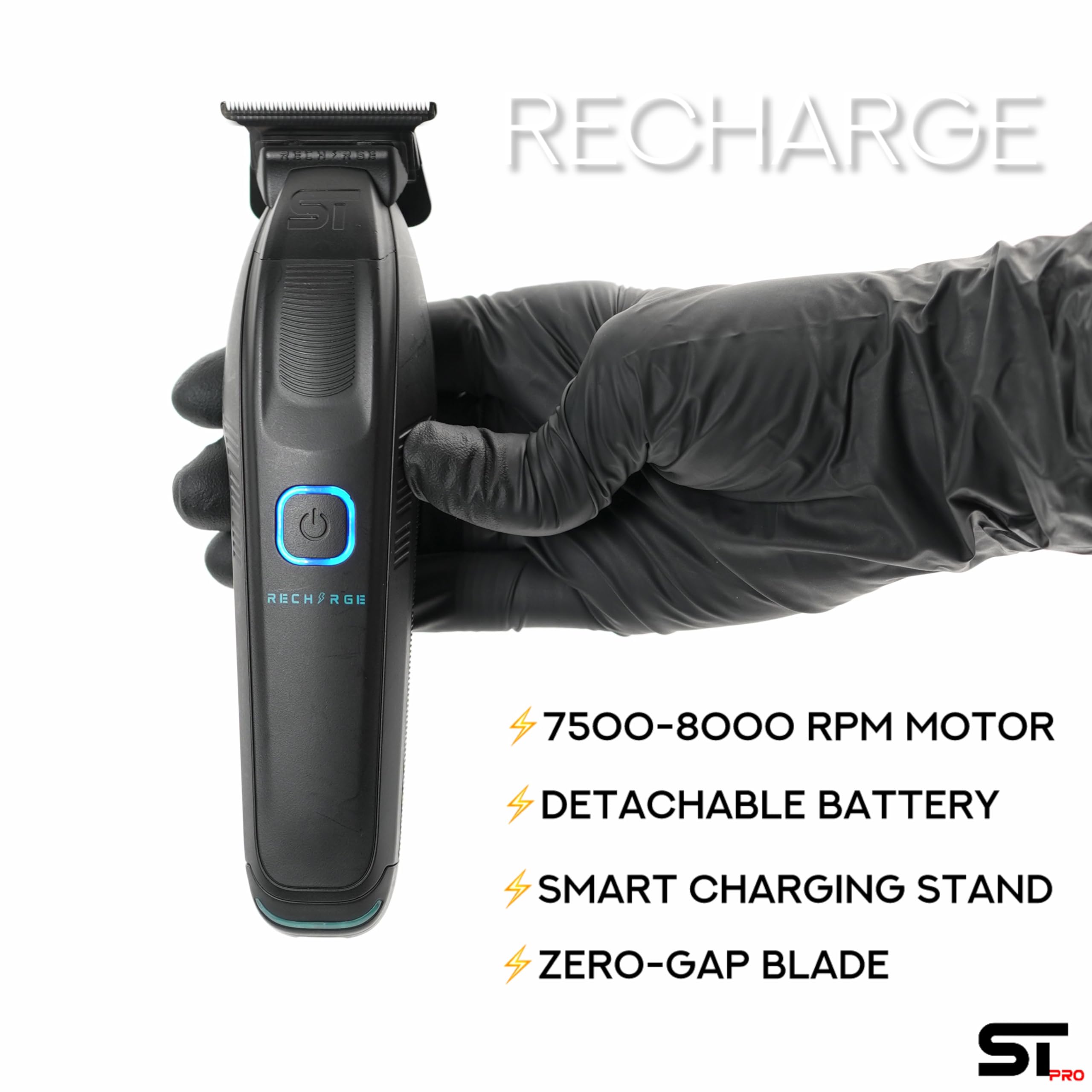 Supreme ST777 Professional Rechargeable Zero Gap Hair Trimmer for Barbers - 7500 RPM High Power, Removable Lithium Battery, Smart USB Charging Stand with Phone Charger (iPhone/Android Compatible) - Perfect for Salon, Home Haircuts & Beard Grooming - Matte Black