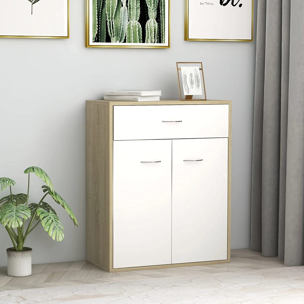 Buffet Sideboard Console Table - Wooden Storage Cabinet with 2 Doors & 1 Drawer - Entryway, Kitchen, Dining & Living Room Furniture - White & Brown - Perfect for Home Organization & Stylish Storage