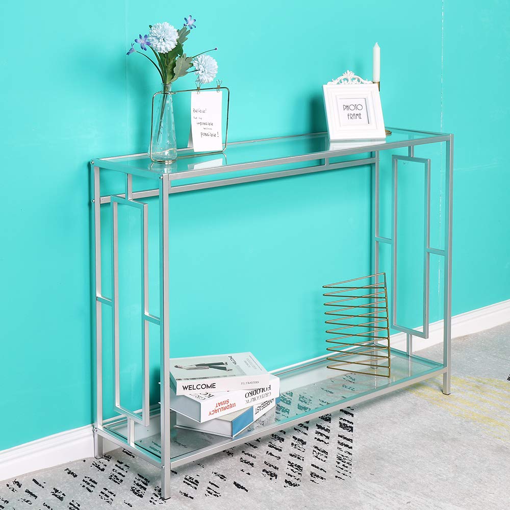 Modern Glass Console Table with Shelf - 40