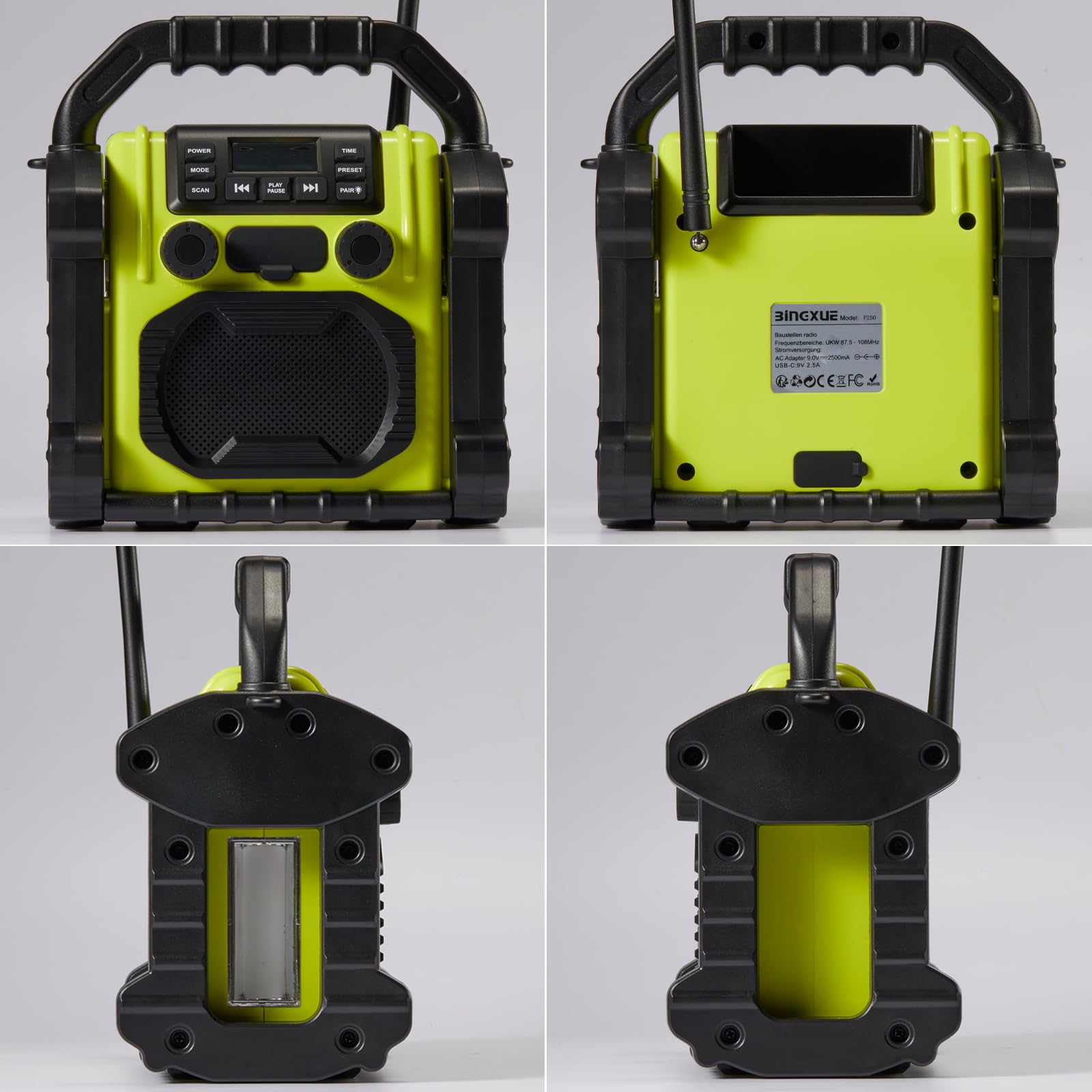 30W IPX66 Waterproof Bluetooth Jobsite Radio with FM, LED Lights & Clock - Portable Anti-Collision Speaker for Construction, Outdoor, Fishing, Camping & Parties (Yellow) | Perfect for Job Sites, Backyard BBQs & Beach Adventures
