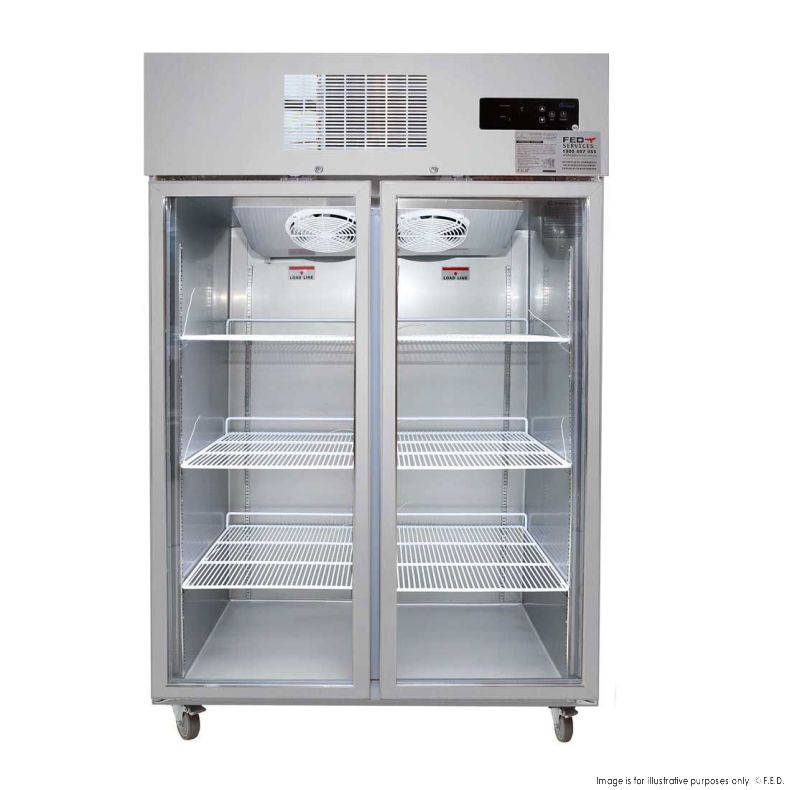 Thermaster SUCG1000 QLD286 Commercial Double Door Upright Display Refrigerator - Energy Efficient Glass Door Merchandiser for Restaurants, Grocery Stores & Retail Businesses