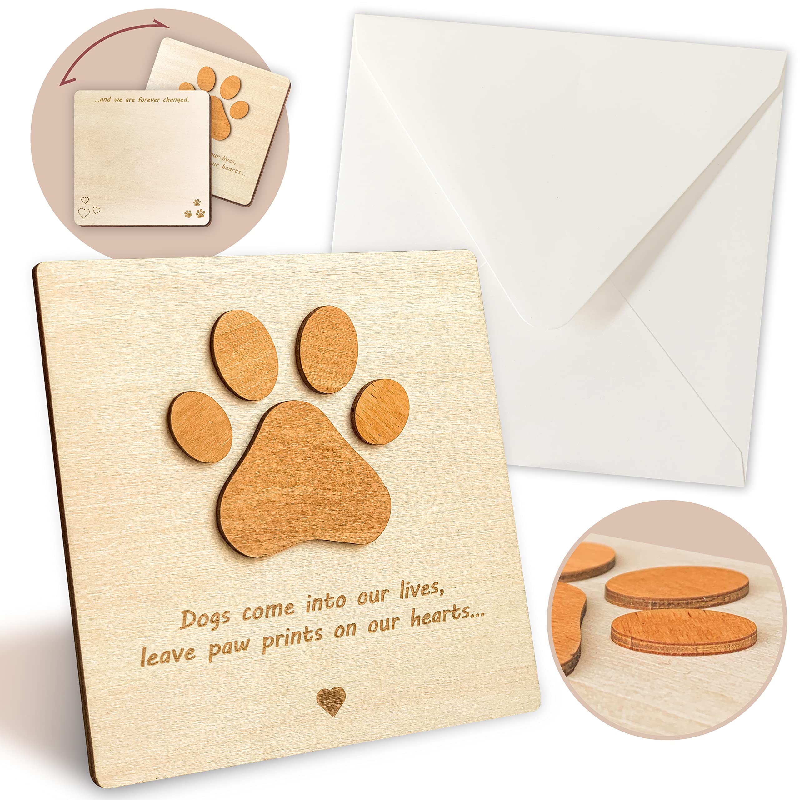 Sympathy Card for Loss of Pet Dog - Thoughtful Condolence Greeting Card for Grieving Dog Owners | Pet Memorial Gift, Wooden Dog Keepsake | Perfect for Sending Comfort After Losing a Beloved Canine Companion