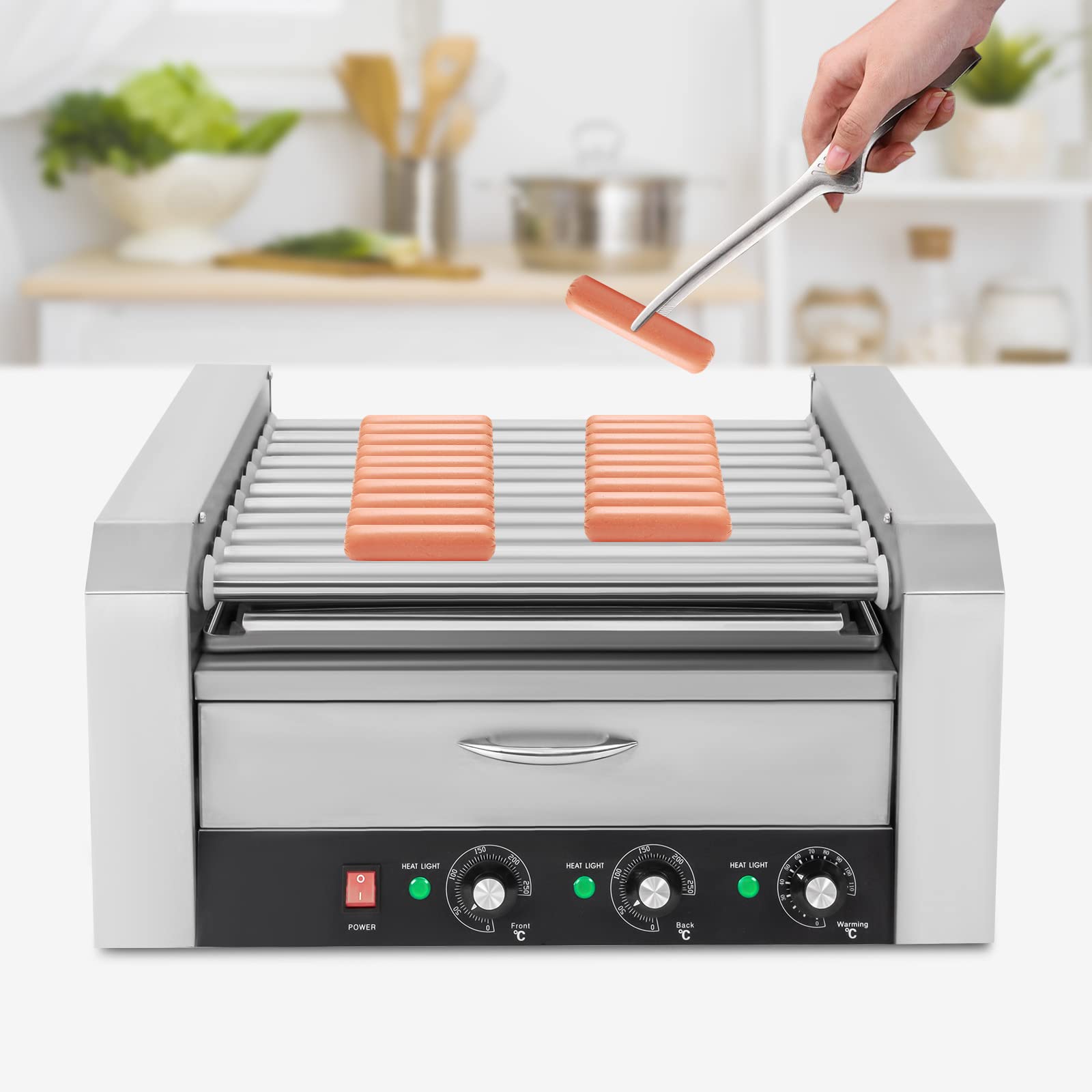 Commercial Hot Dog Machine with Bun Warmer - 30 Hot Dog Roller Grill Cooker 1560W for Shop, Snack Bar, Restaurant, Food Truck & Outdoor Events - Perfect for Fast Food Service, Carnivals & Concession Stands