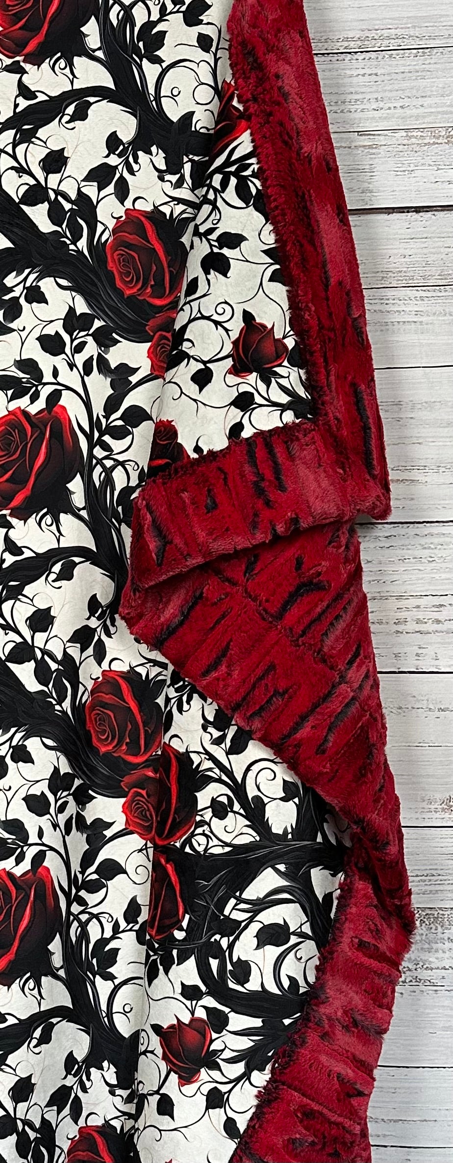 Gothic Red Roses on Cardinal Luxe Large 54x79 Minky Blanket - Soft Plush Throw for Bed, Couch & Home Decor - Perfect for Gothic Style Bedroom, Living Room & Gift Giving