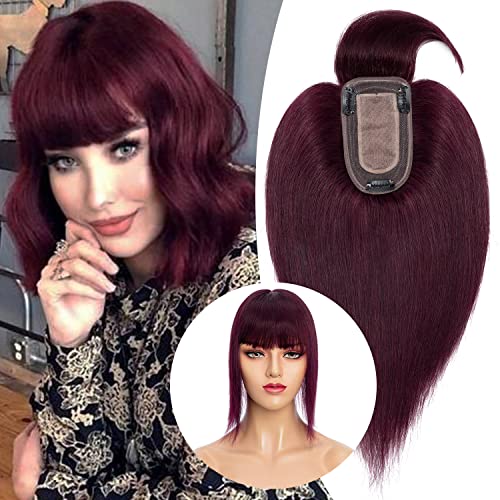 Clip in Human Hair Topper with Silk Base - Natural Looking Hairpiece for Thinning Hair - Perfect for Daily Wear, Special Occasions & Styling