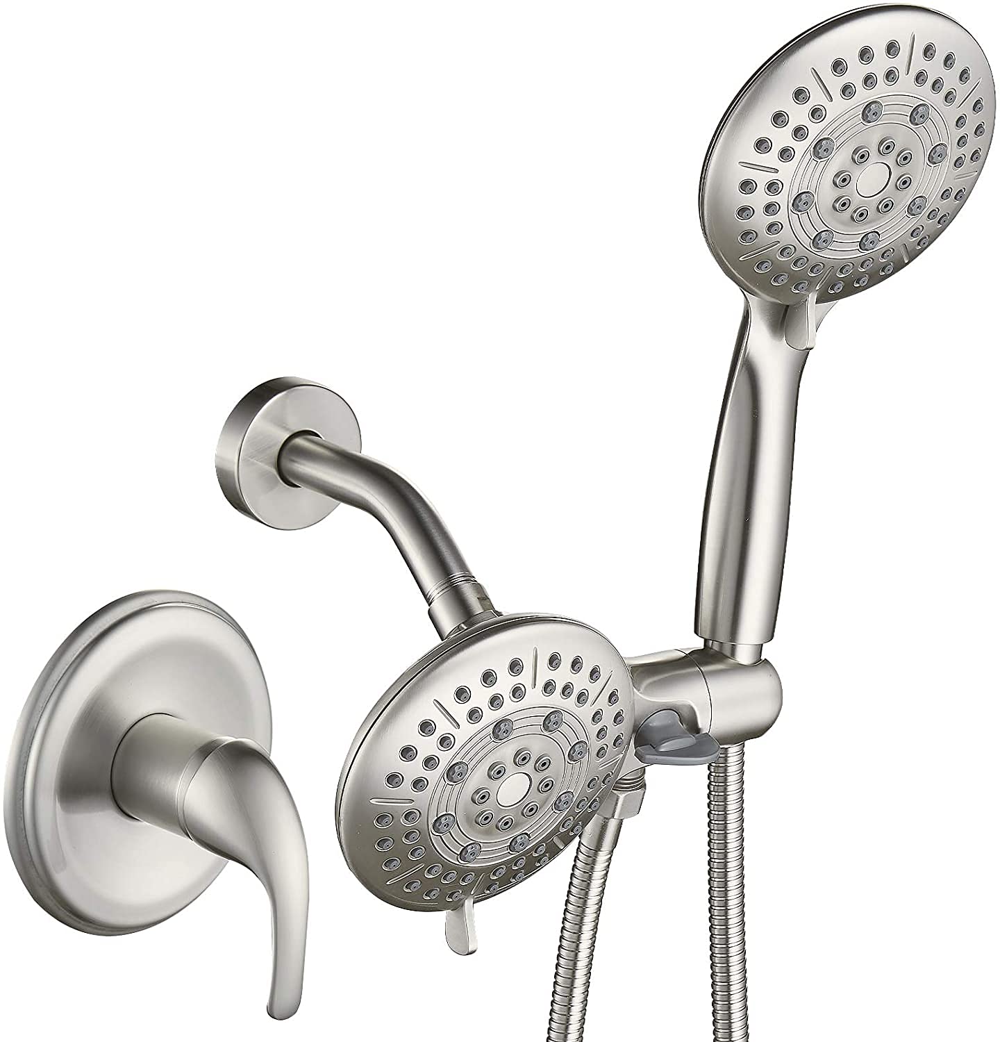 Premium 2-in-1 Rainfall Shower System - High Pressure Stainless Steel Shower Head with Handheld Spray Combo, 5 Spray Settings & Durable Valve in Brushed Nickel Finish | Perfect for Luxurious Bathroom Upgrades & Spa-Like Experience