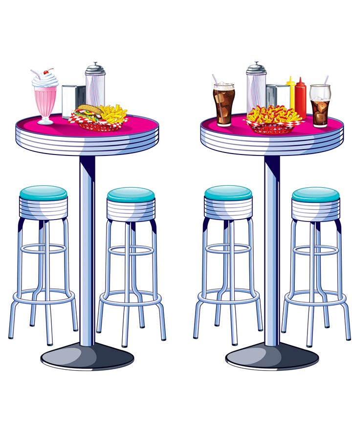 Vintage 50s Style 2-Pack Retro Soda Shop Table and Stool Set - Perfect for Diner Decor, Home Bar, and Man Cave Setup